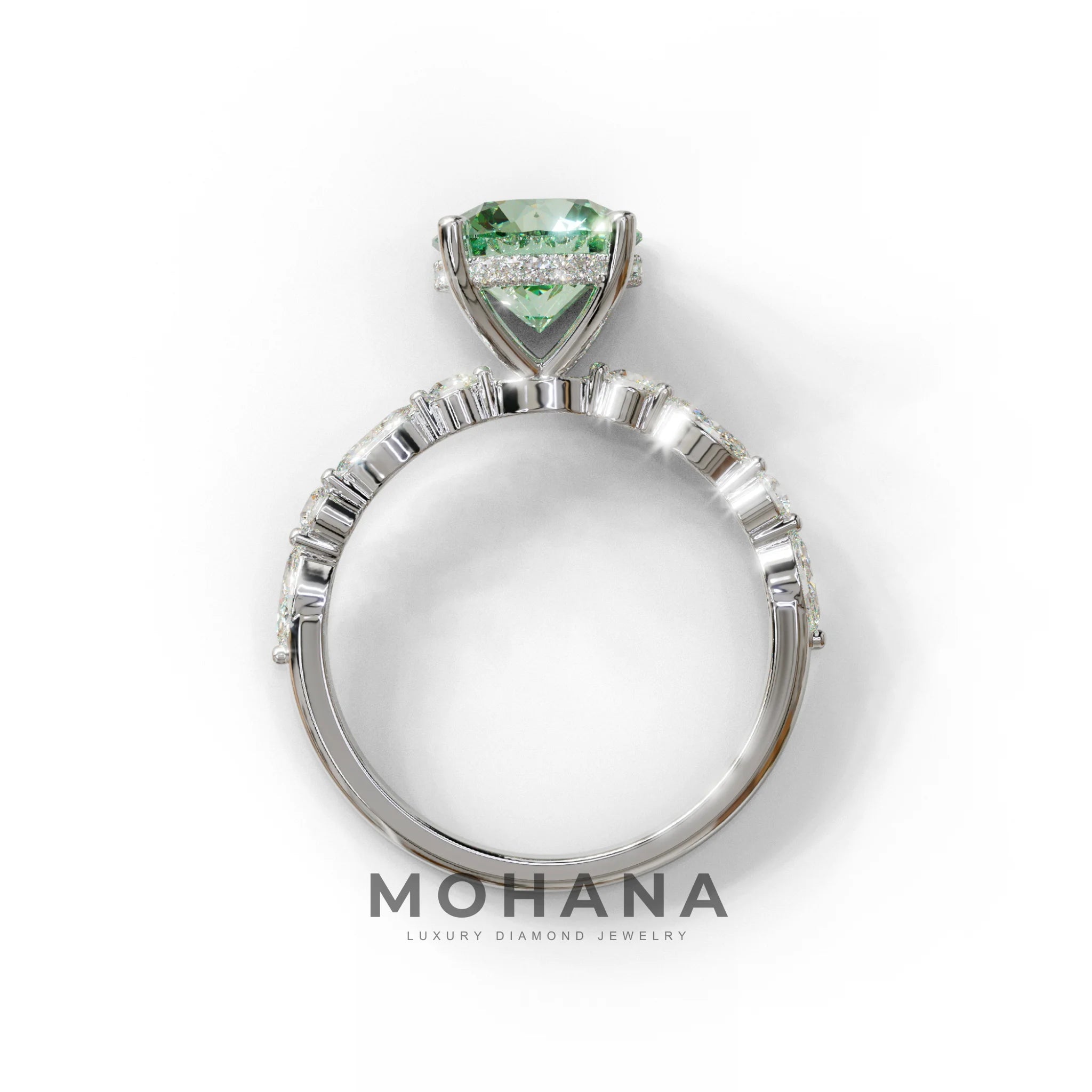 2 Carat Green Round Cut Hidden Halo & Pave Set Lab Diamond Ring - Pure Origin
