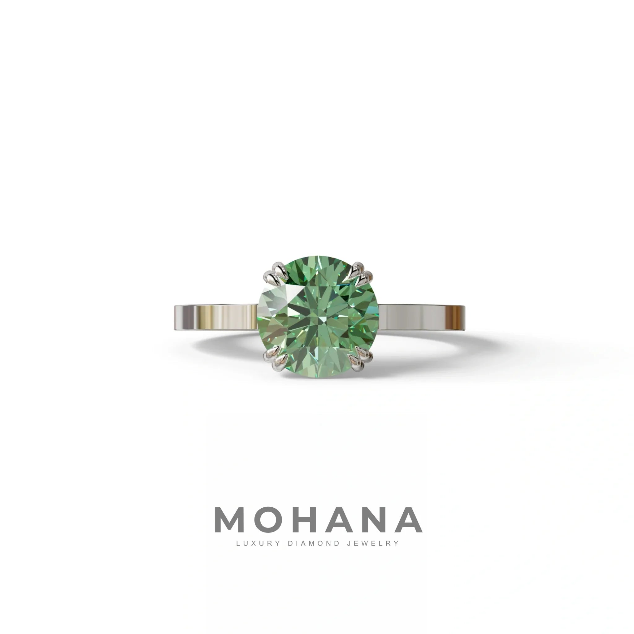 2 Carat Green Round Cut Hidden Halo Lab Diamond Engagement Ring - Maeve - 10K Solid Gold / White Gold