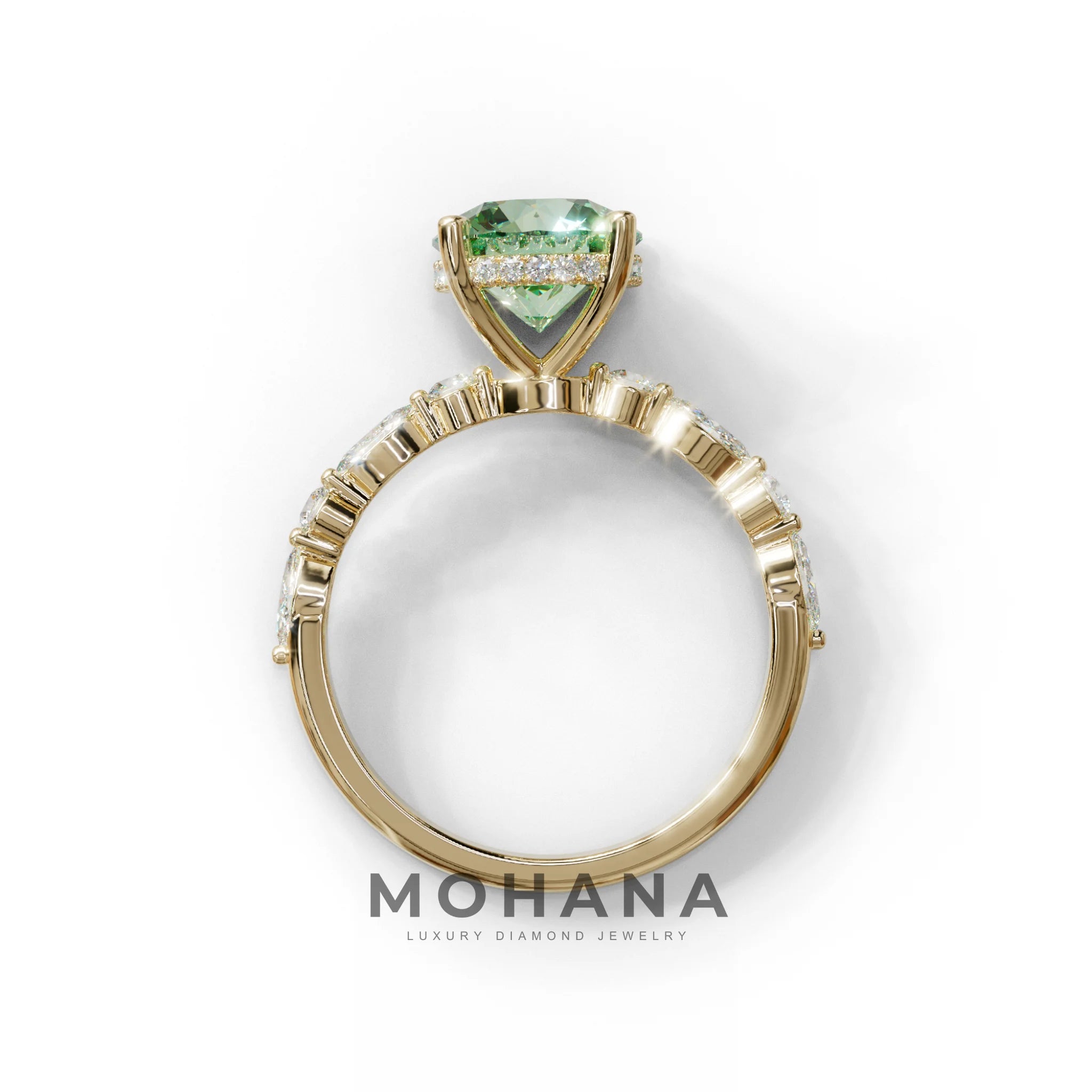 2 Carat Green Round Cut Hidden Halo & Pave Set Lab Diamond Ring - Pure Origin