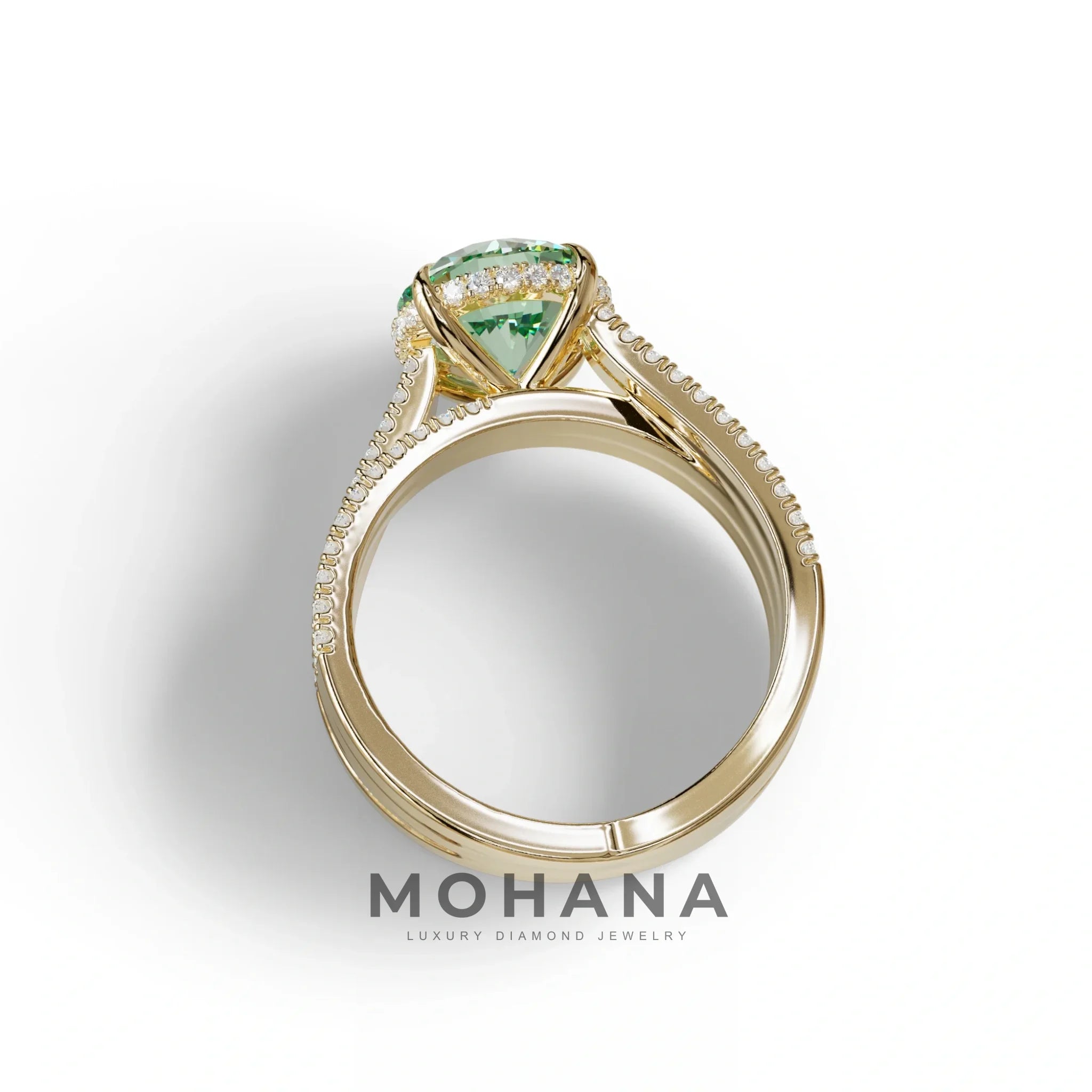 2 Carat Green Round Cut Hidden Halo Lab & Pave Lab Diamond Ring - Je t’aime