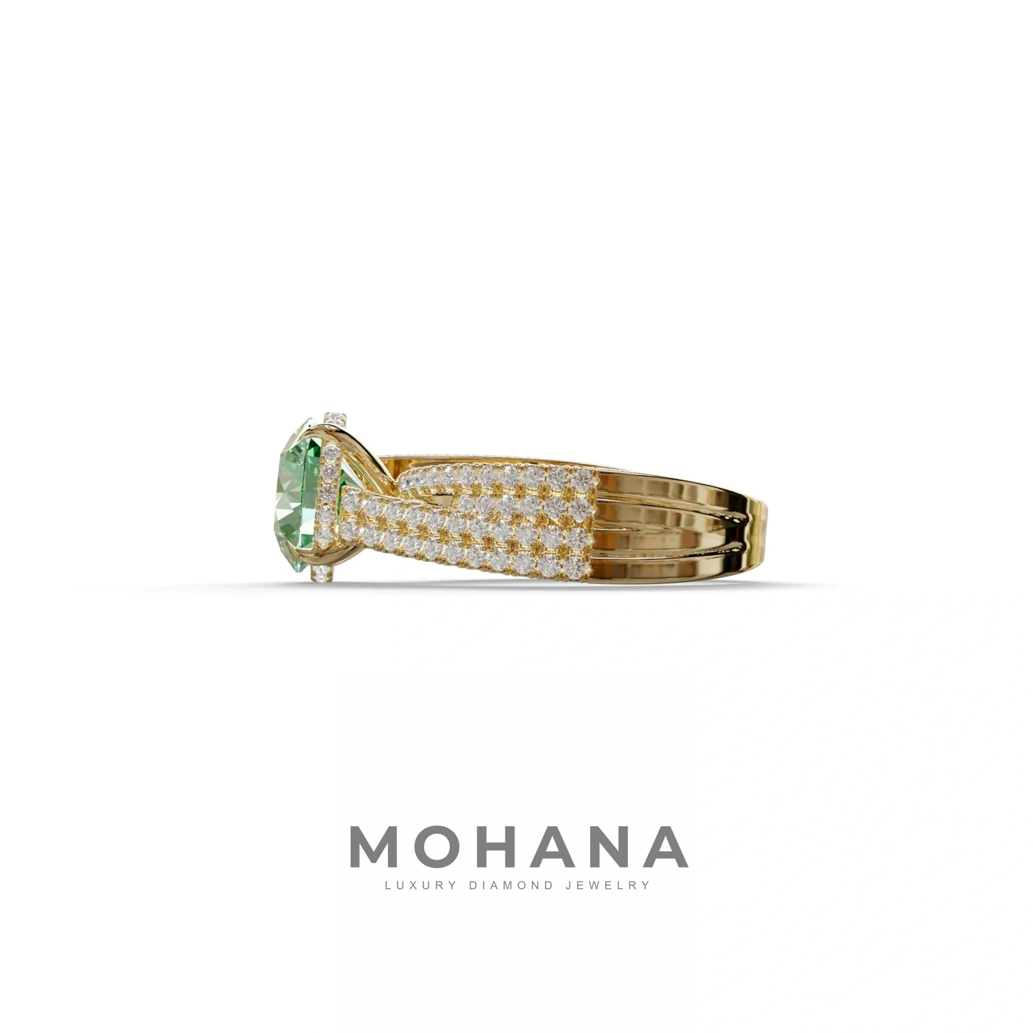2 Carat Green Round Cut Hidden Halo Lab & Pave Lab Diamond Ring - Je t’aime