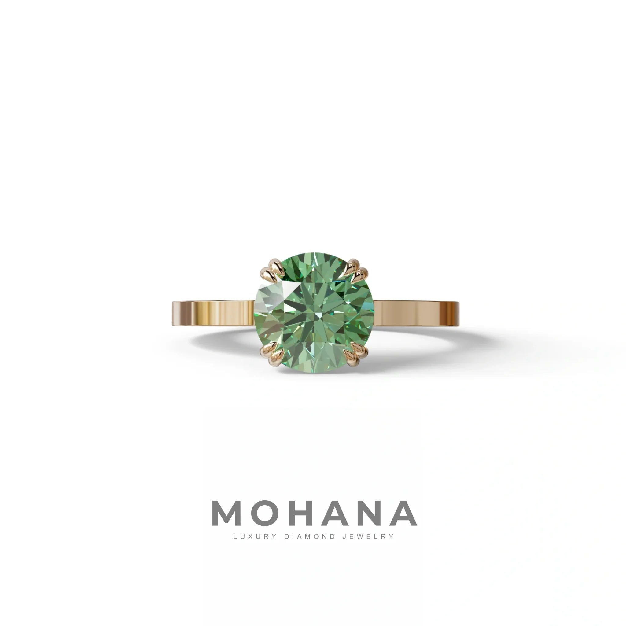 2 Carat Green Round Cut Hidden Halo Lab Diamond Engagement Ring - Maeve - 10K Solid Gold / Rose Gold