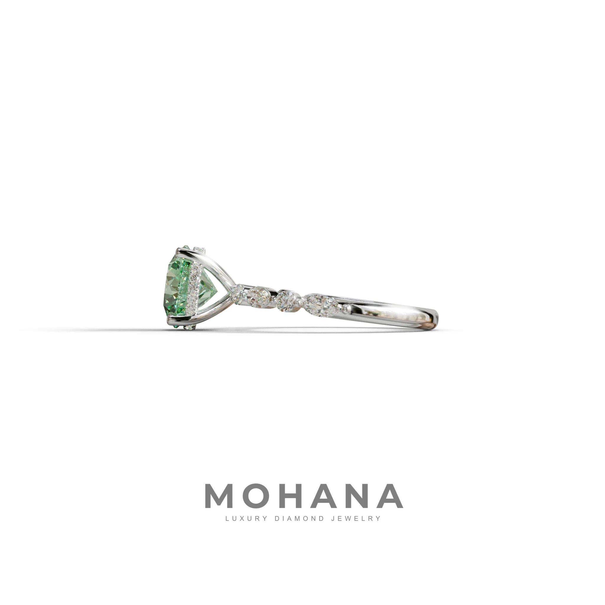 2 Carat Green Round Cut Hidden Halo & Pave Set Lab Diamond Ring - Pure Origin