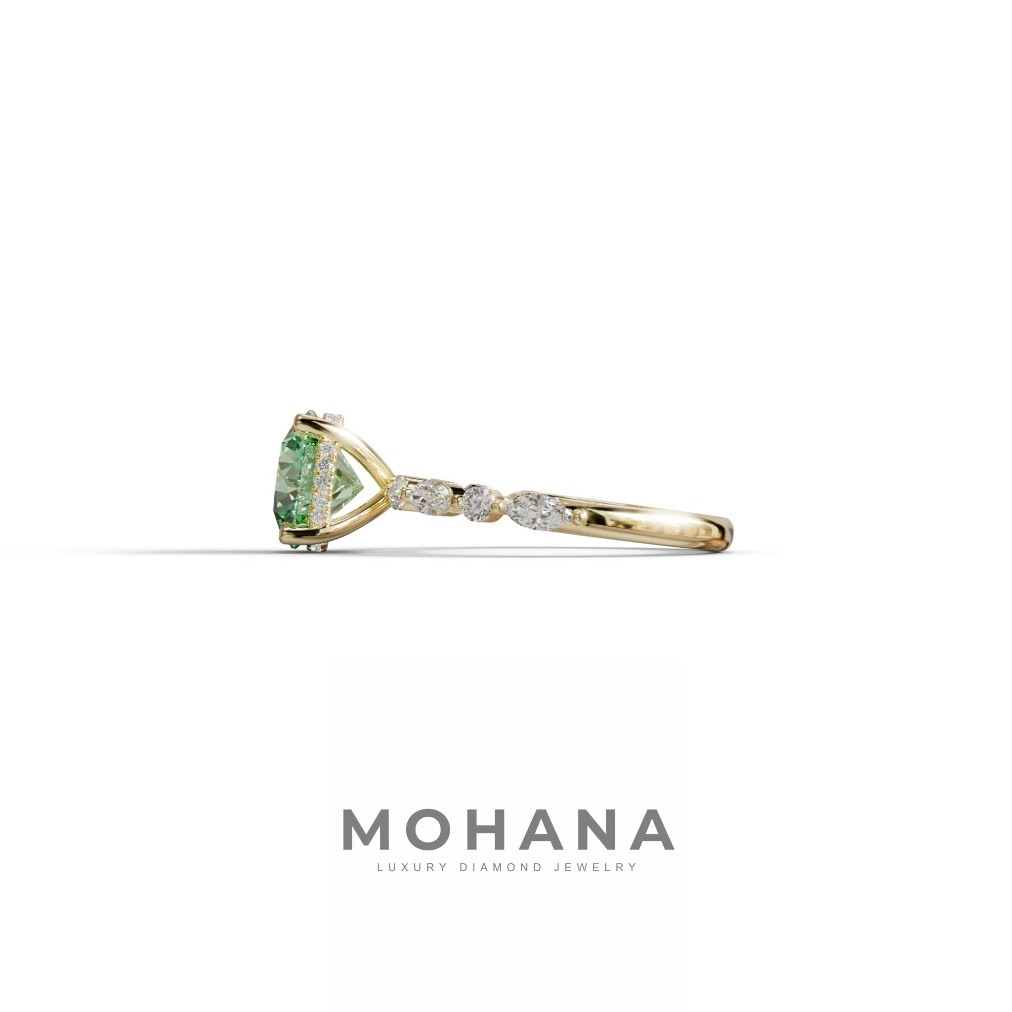 2 Carat Green Round Cut Hidden Halo & Pave Set Lab Diamond Ring - Pure Origin
