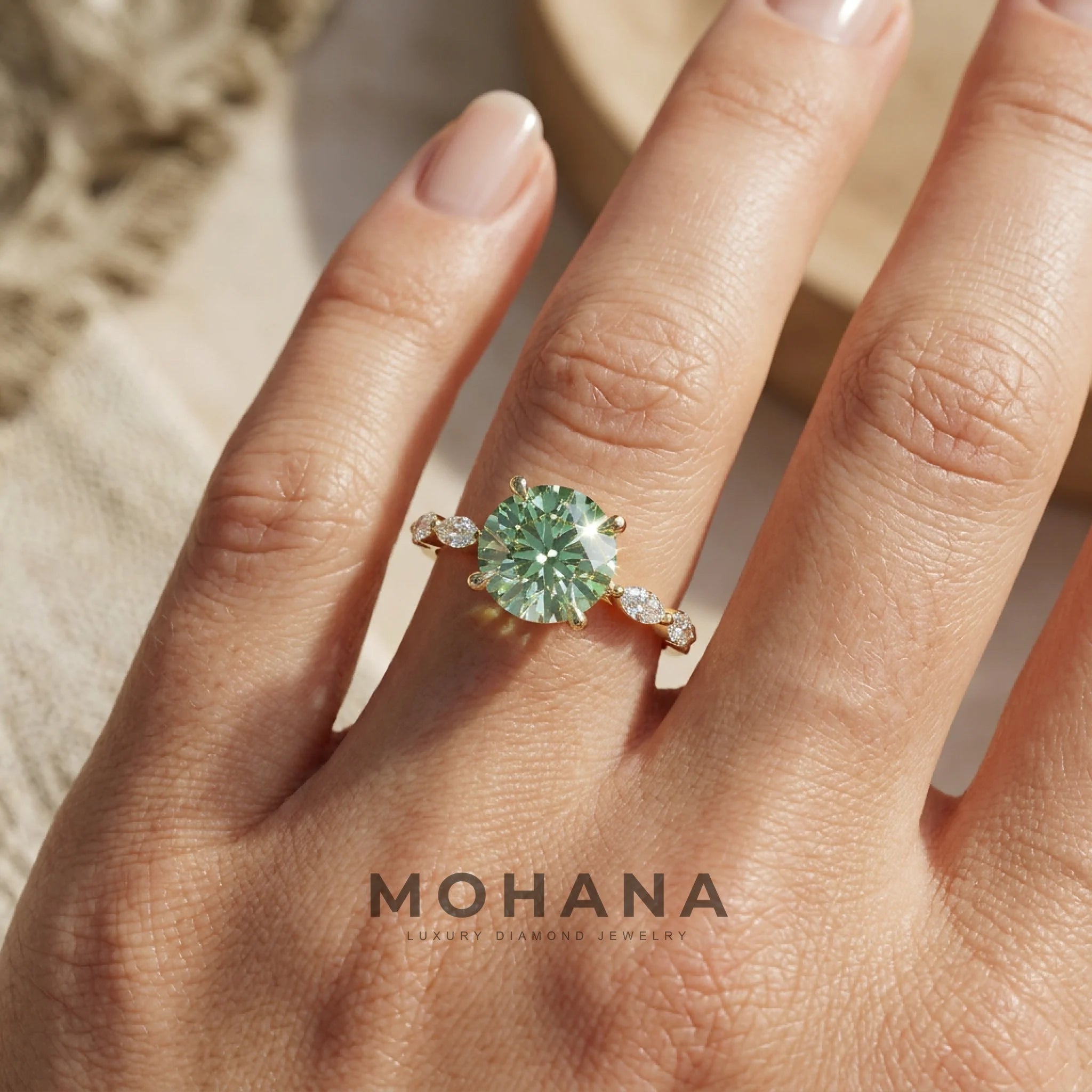 2 Carat Fancy Green Round Cut Hidden Halo Lab Grown Diamond Engagement Ring
