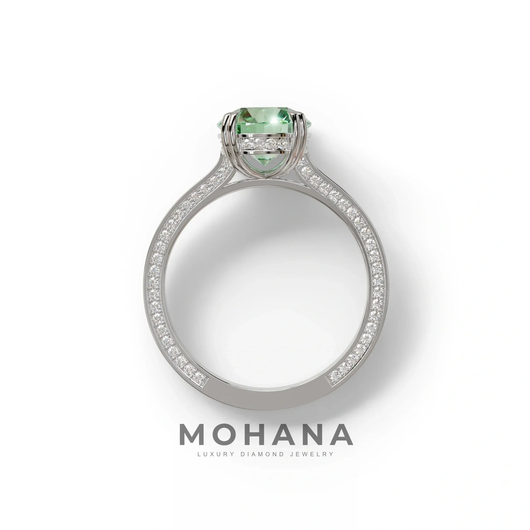 2 Carat Green Round Cut Hidden Halo Lab Diamond Engagement Ring - Maeve