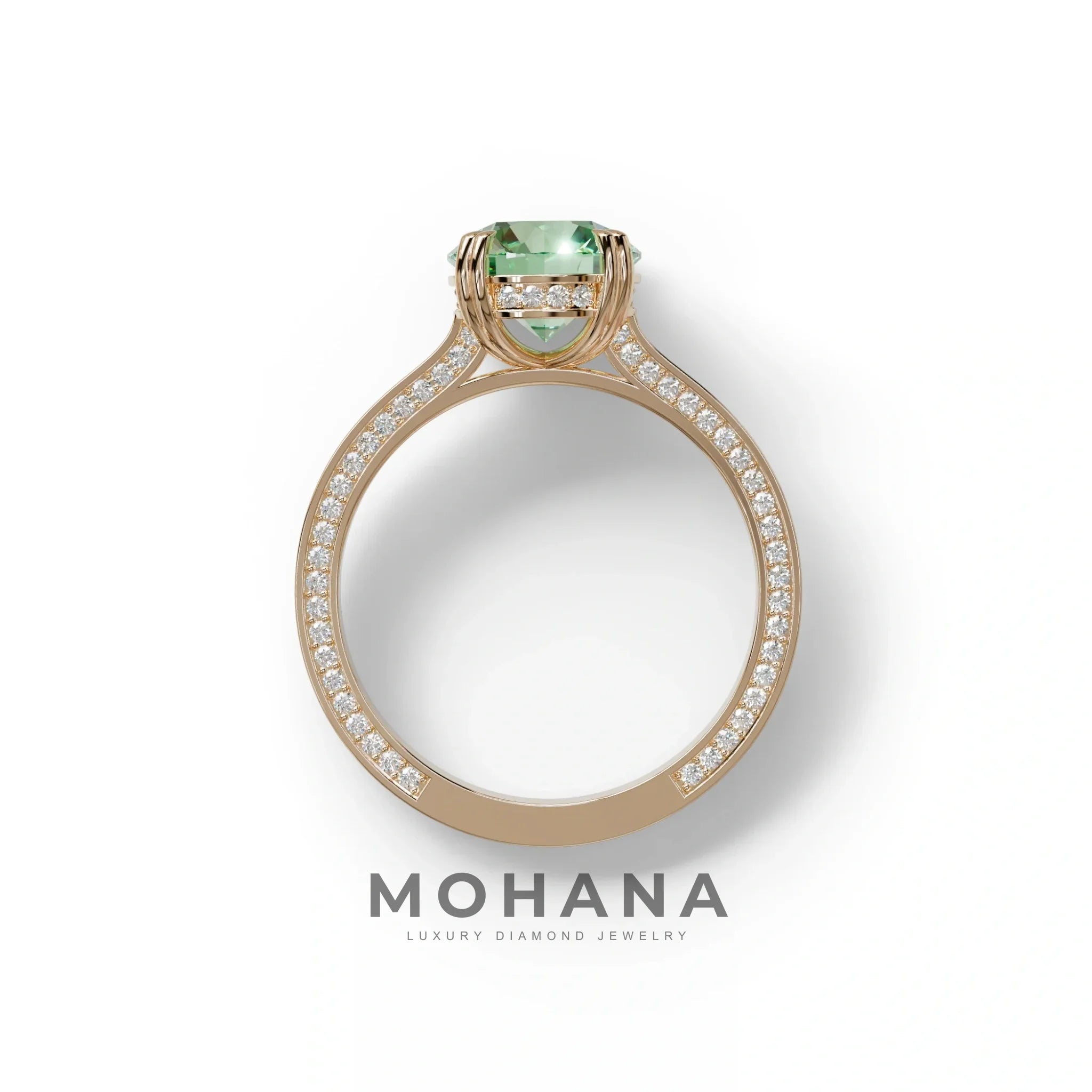 2 Carat Green Round Cut Hidden Halo Lab Diamond Engagement Ring - Maeve