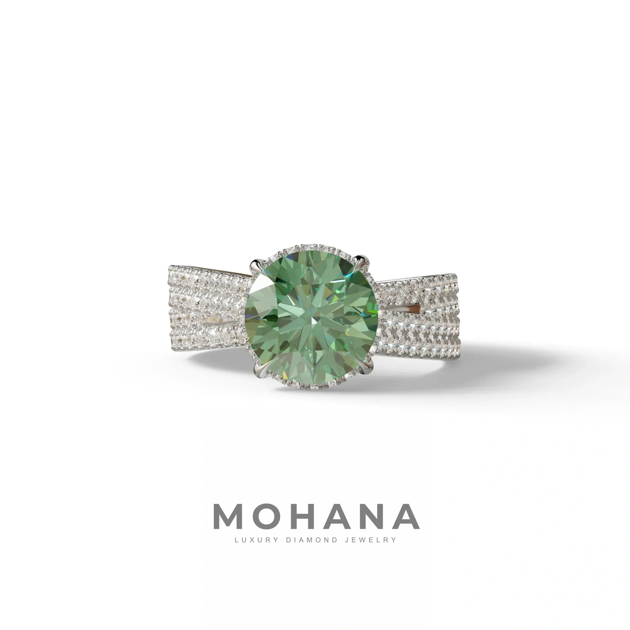 2 Carat Green Round Cut Hidden Halo Lab & Pave Lab Diamond Ring - Je t’aime - 10K Solid Gold / White Gold
