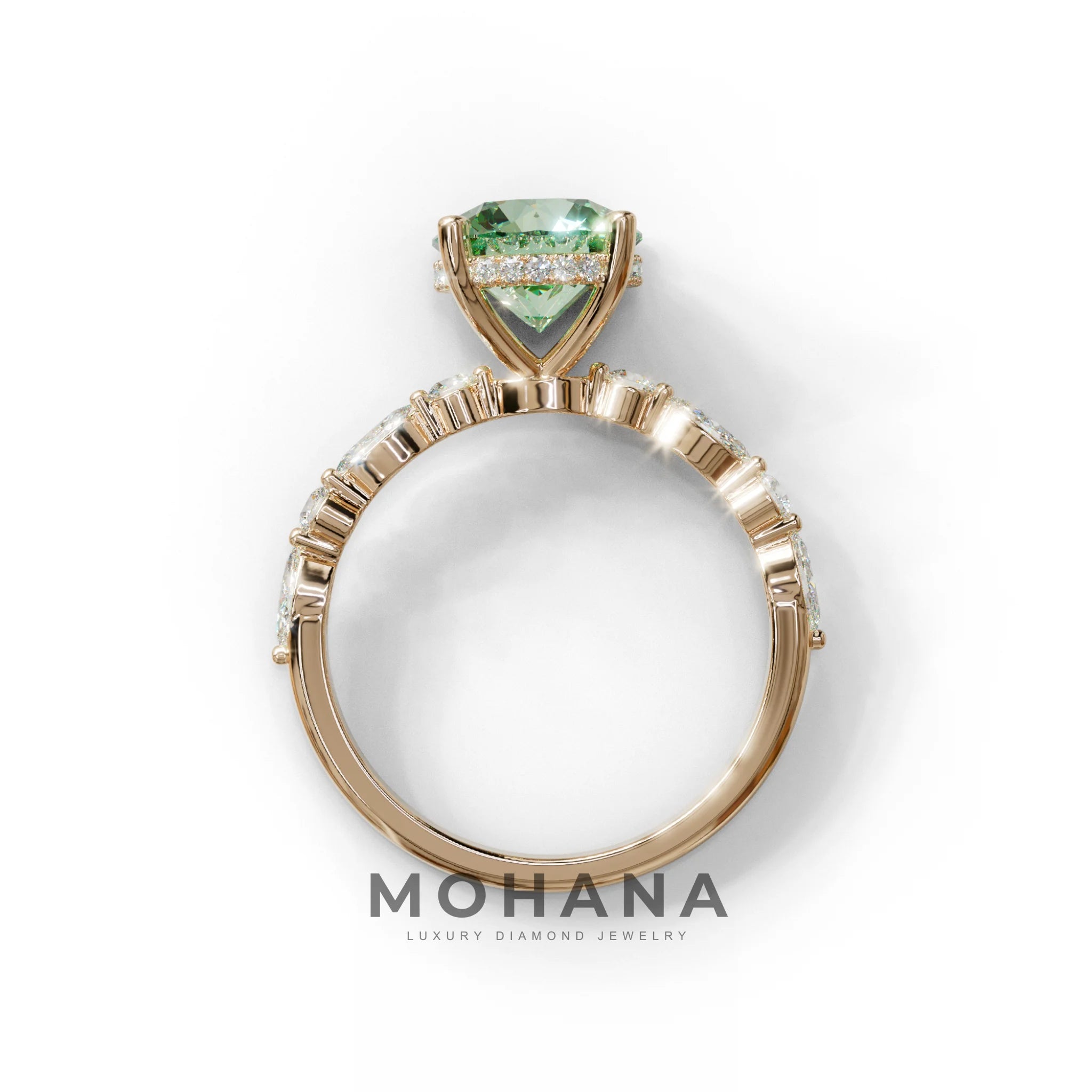 2 Carat Green Round Cut Hidden Halo & Pave Set Lab Diamond Ring - Pure Origin