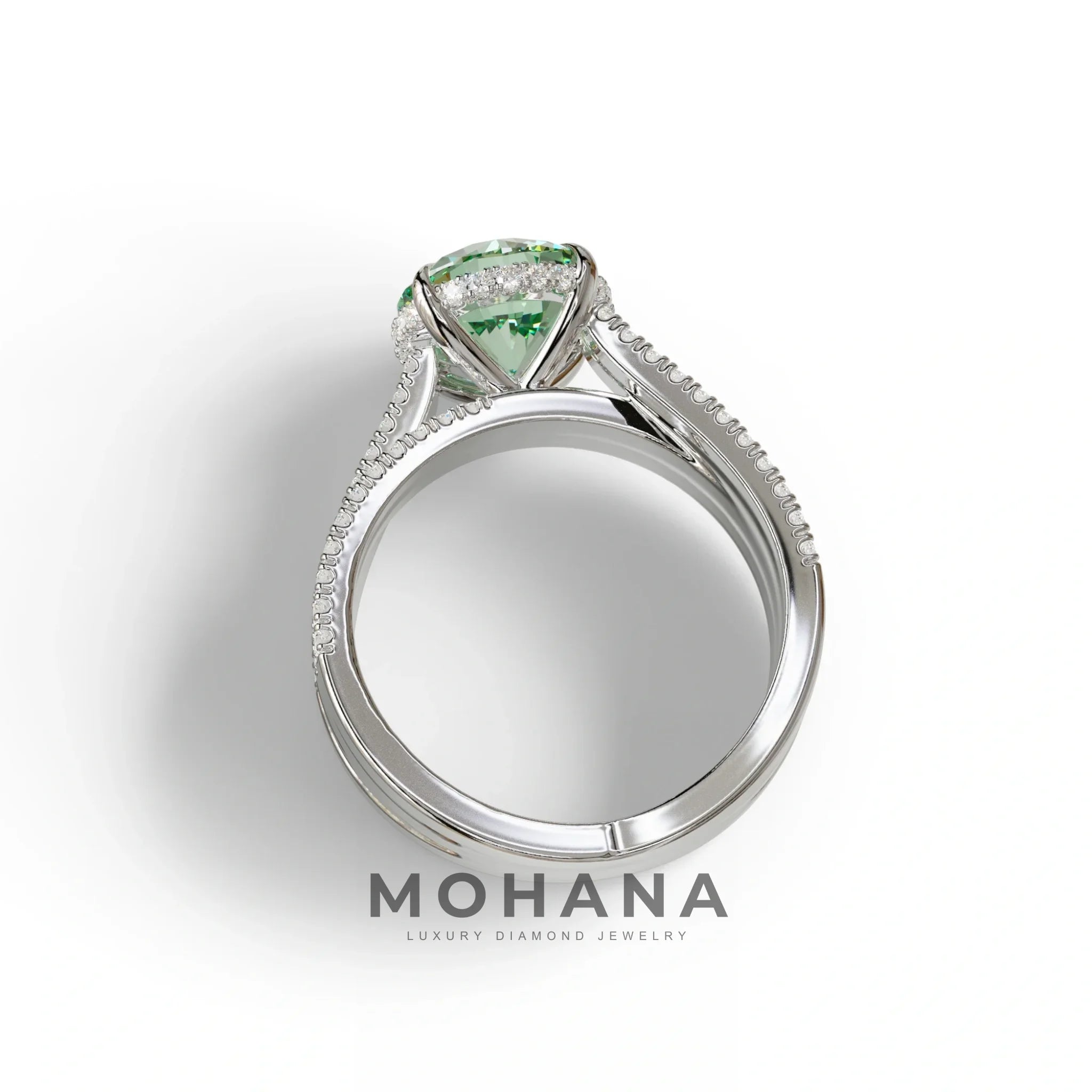 2 Carat Green Round Cut Hidden Halo Lab & Pave Lab Diamond Ring - Je t’aime