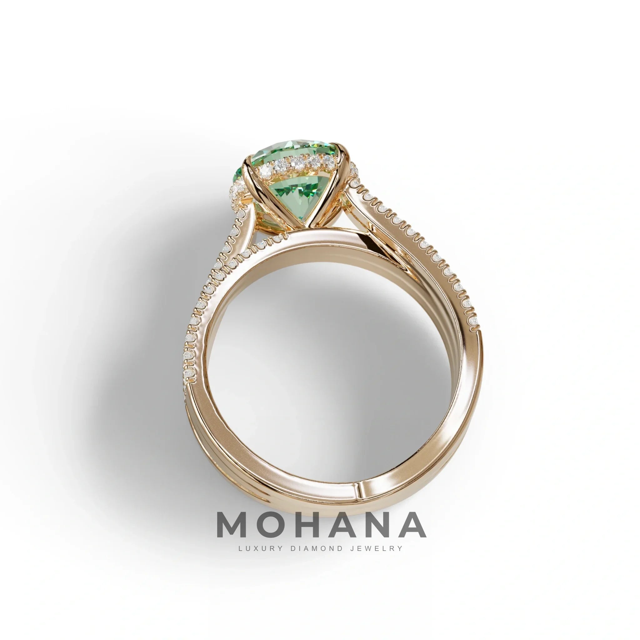2 Carat Green Round Cut Hidden Halo Lab & Pave Lab Diamond Ring - Je t’aime