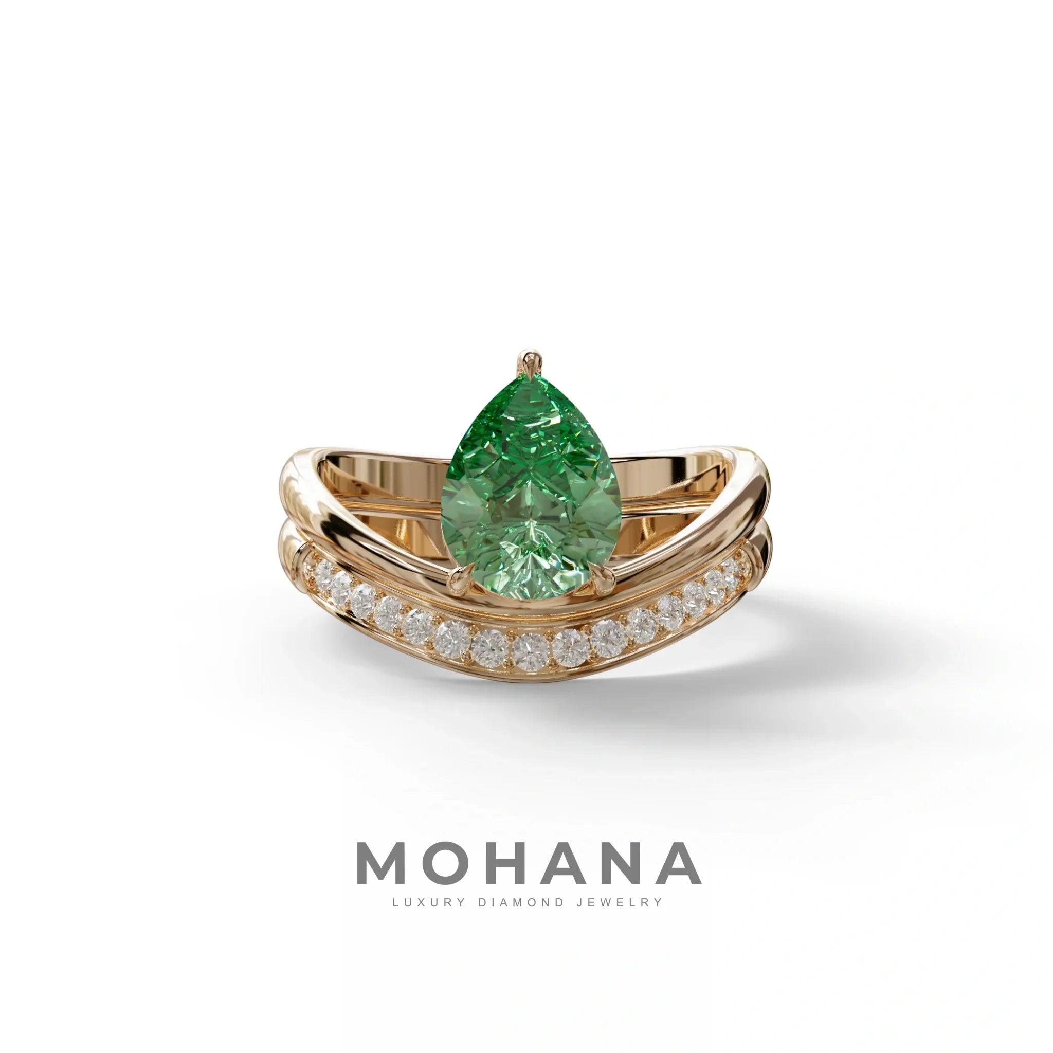 2 Carat Green Color Lab Diamond Wedding Ring set - Gemini - 10K Solid Gold / Rose Gold