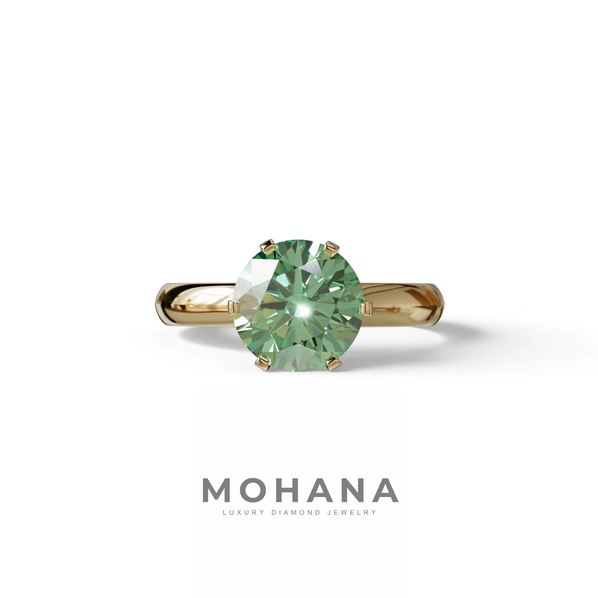 2 Carat Green Round Cut Solitaire Lab Diamond Ring - Fury - 10K Solid Gold / Yellow Gold