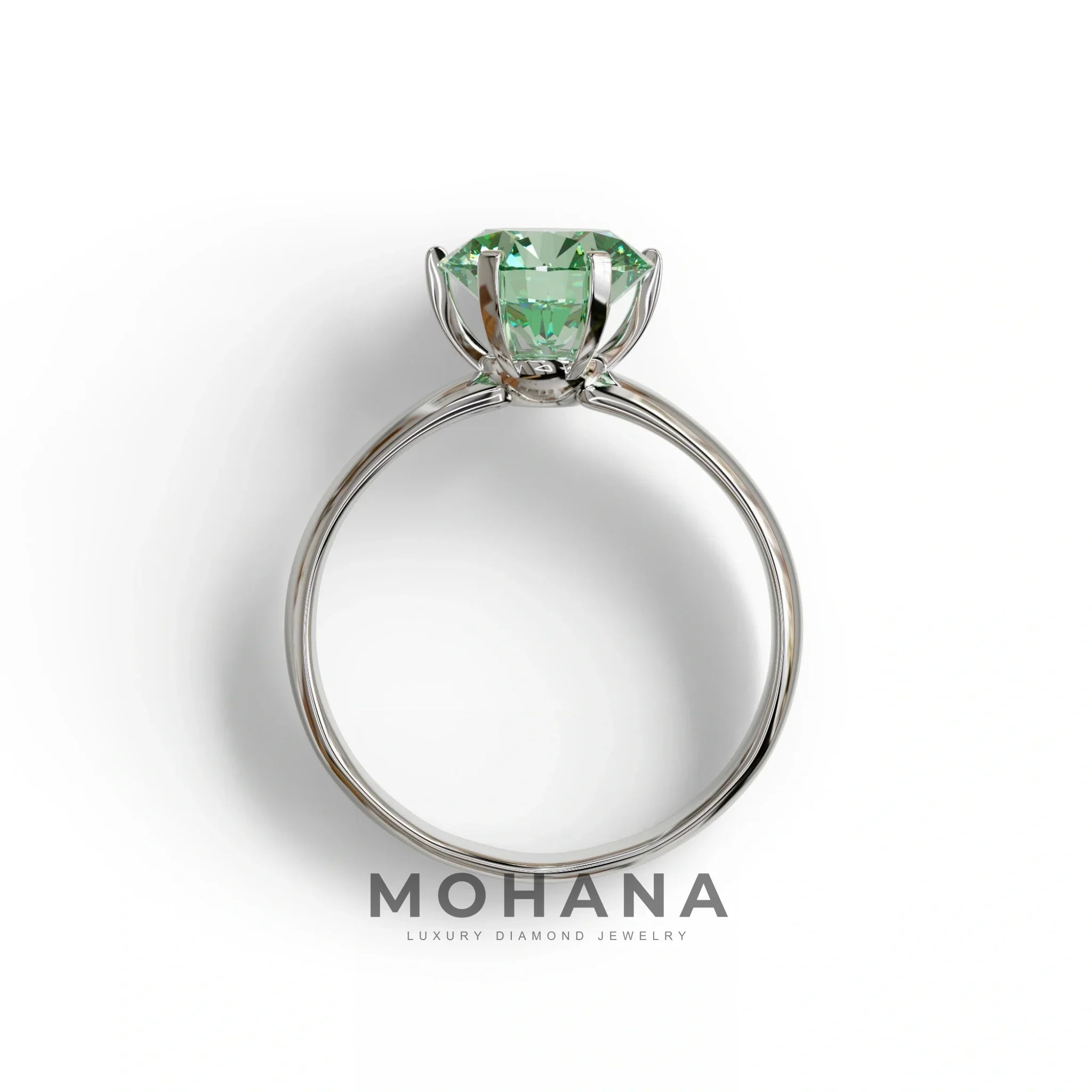 2 Carat Green Round Cut Solitaire Lab Diamond Ring - Fury