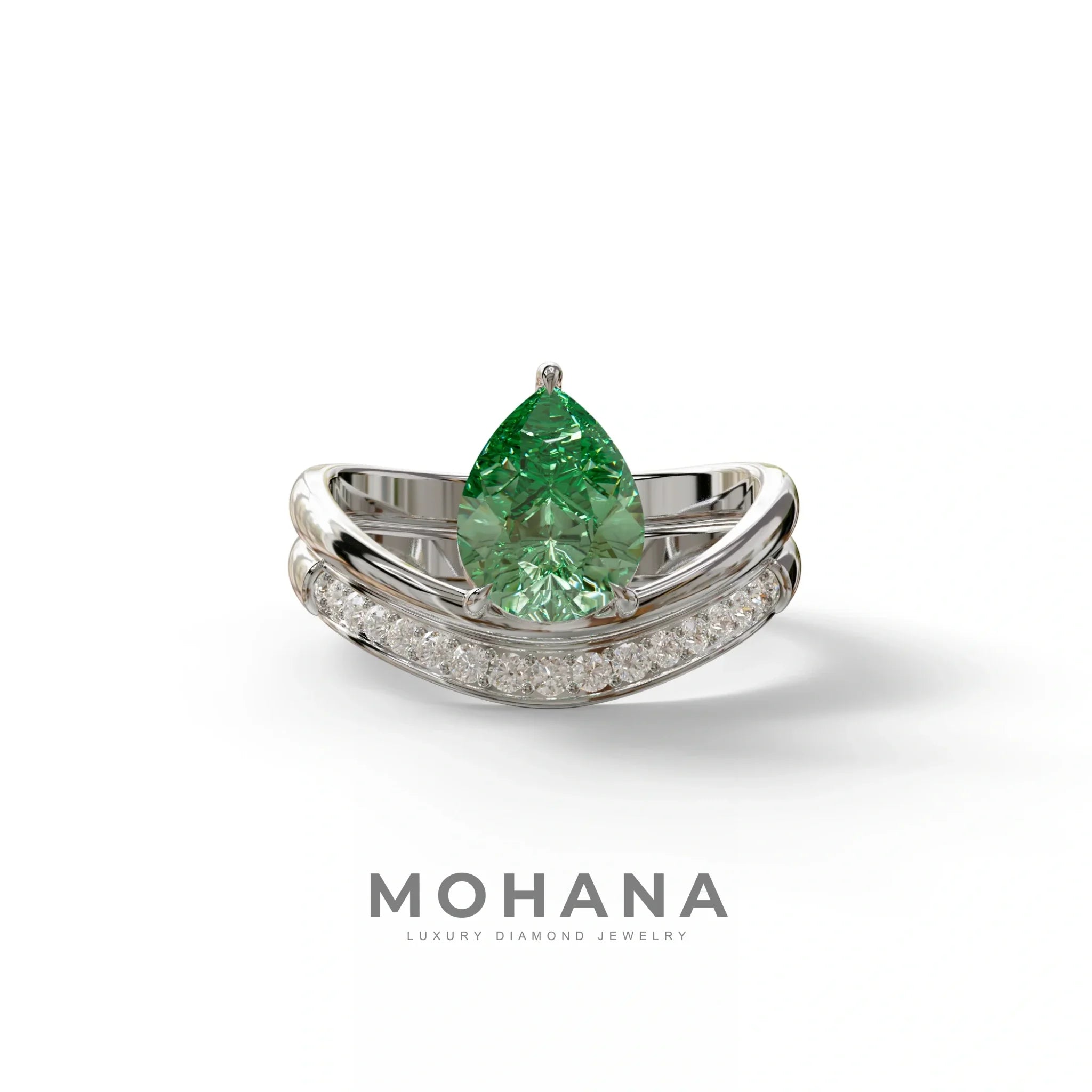 2 Carat Green Color Lab Diamond Wedding Ring set - Gemini - 10K Solid Gold / White Gold