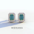 2 Carat Green Emerald Cut Halo Setting Lab Diamond Stud Earrings - Hailey - 10K Solid Gold / Rose Gold