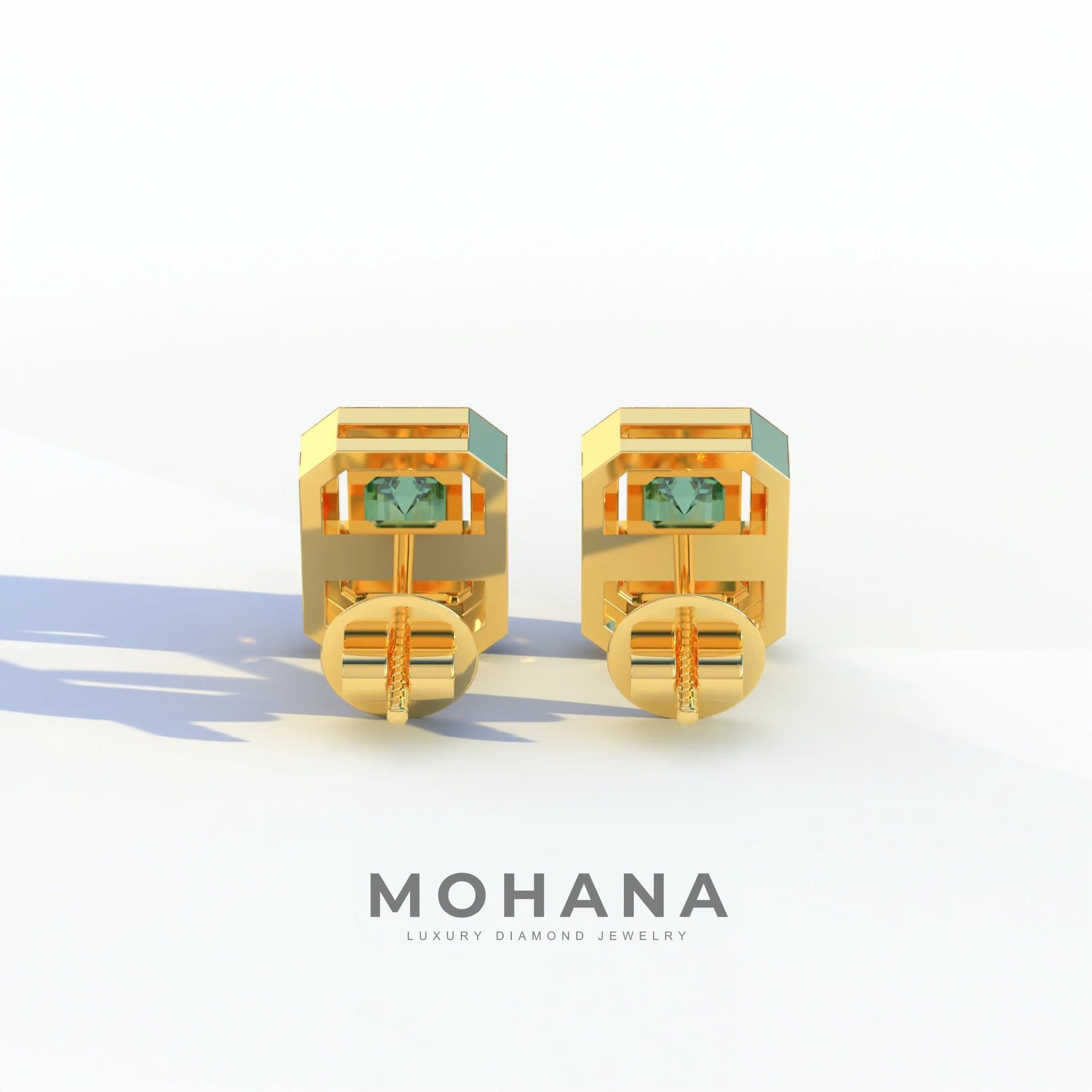 2 Carat Green Emerald Cut Halo Setting Lab Diamond Stud Earrings - Hailey