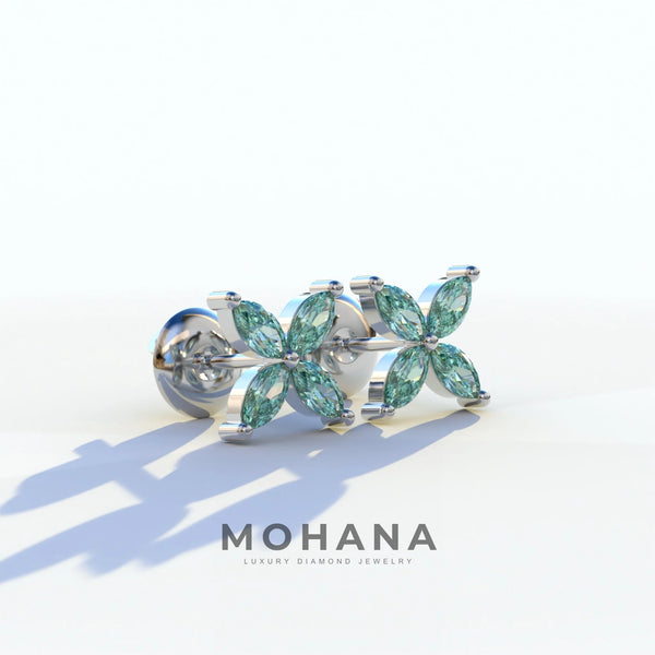 2 Carat Green Lab Grown Diamond Stud Earrings – Marquise Cut Halo | Maria Tash alternate view