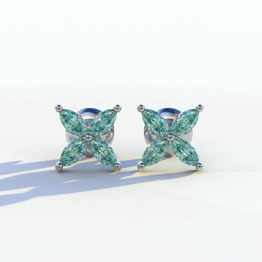 2 Carat Green Marquise Cut Lab Grown Diamond Stud Earrings - Maria Tash - 10K Solid Gold / White Gold