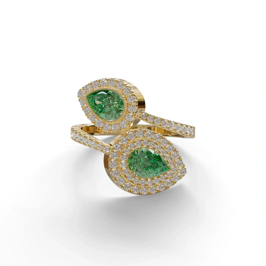 2 Carat Green Pear Cut Halo & Pave Lab Grown Diamond Ring - Ahurissant - 10K Solid Gold / Yellow Gold
