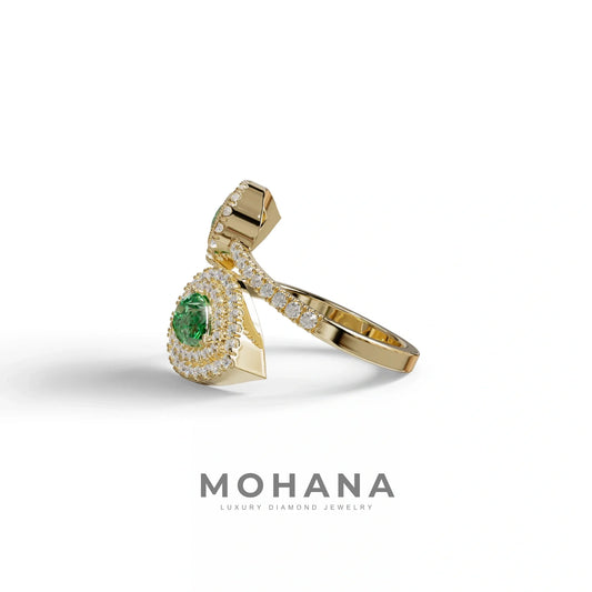 2 Carat Green Pear Cut Halo & Pave Lab Grown Diamond Ring - Ahurissant