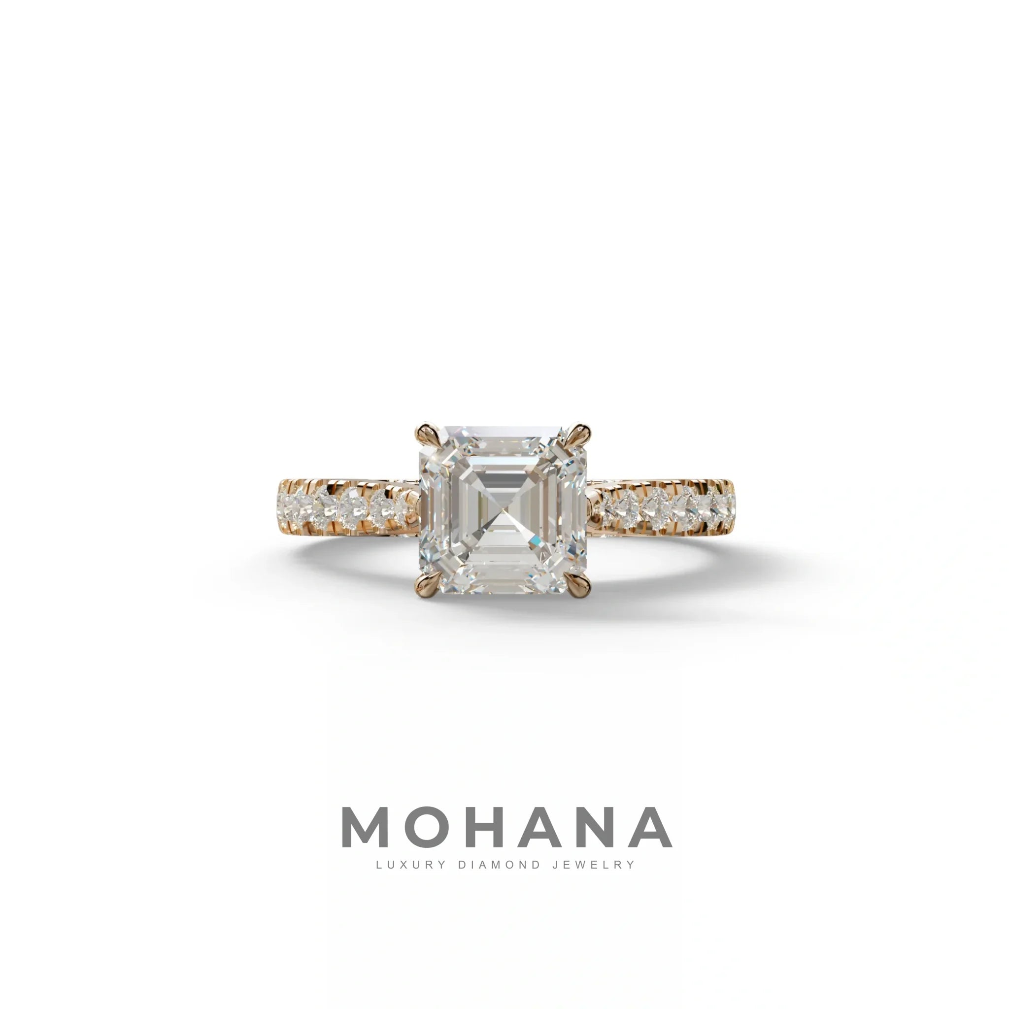 2 Carat E VVS Asscher Cut Lab Grown Diamond Engagement Ring | Hidden Halo & Pave - Kay - 10K Solid Gold / Rose Gold