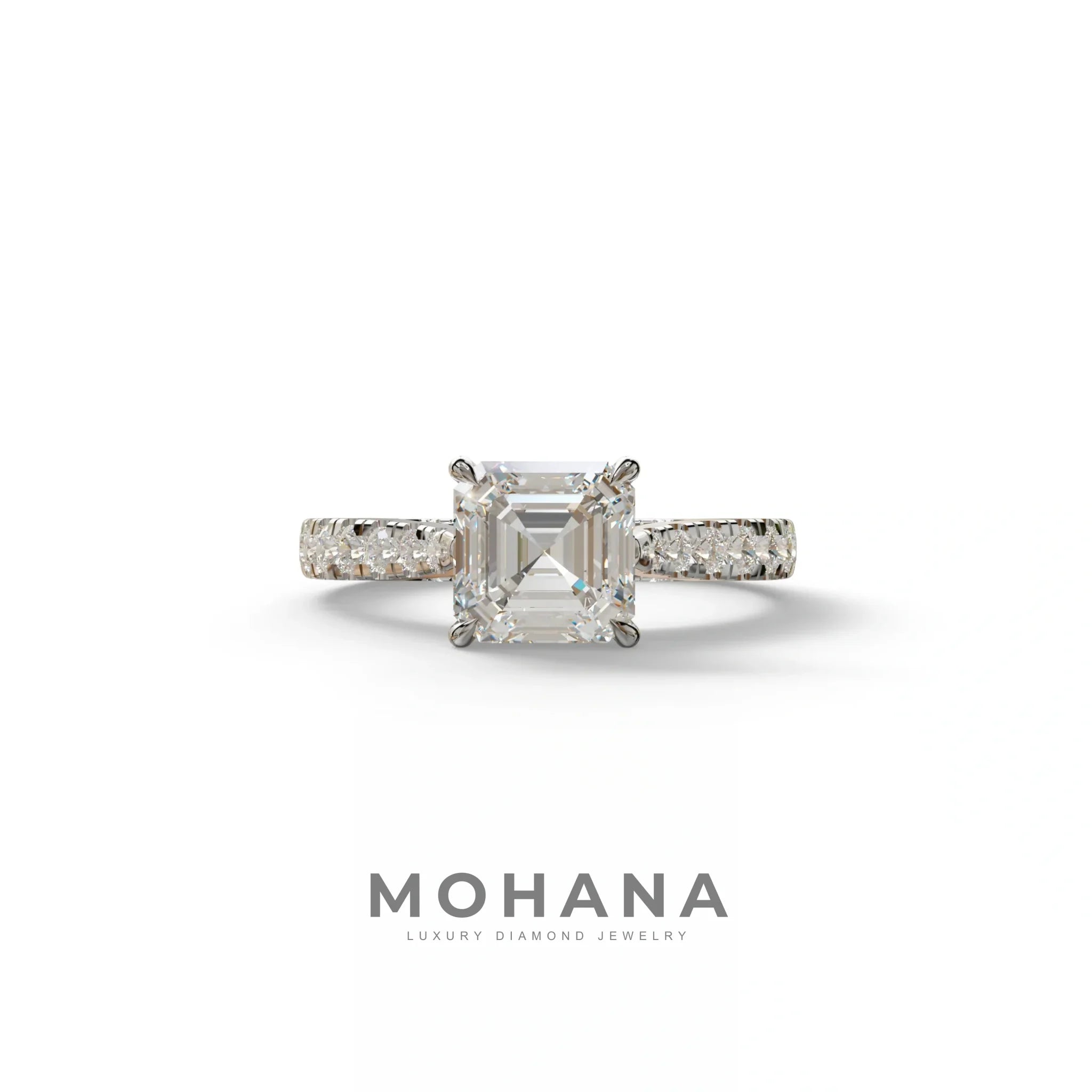 2 Carat E VVS Asscher Cut Lab Grown Diamond Engagement Ring | Hidden Halo & Pave - Kay - 10K Solid Gold / White Gold
