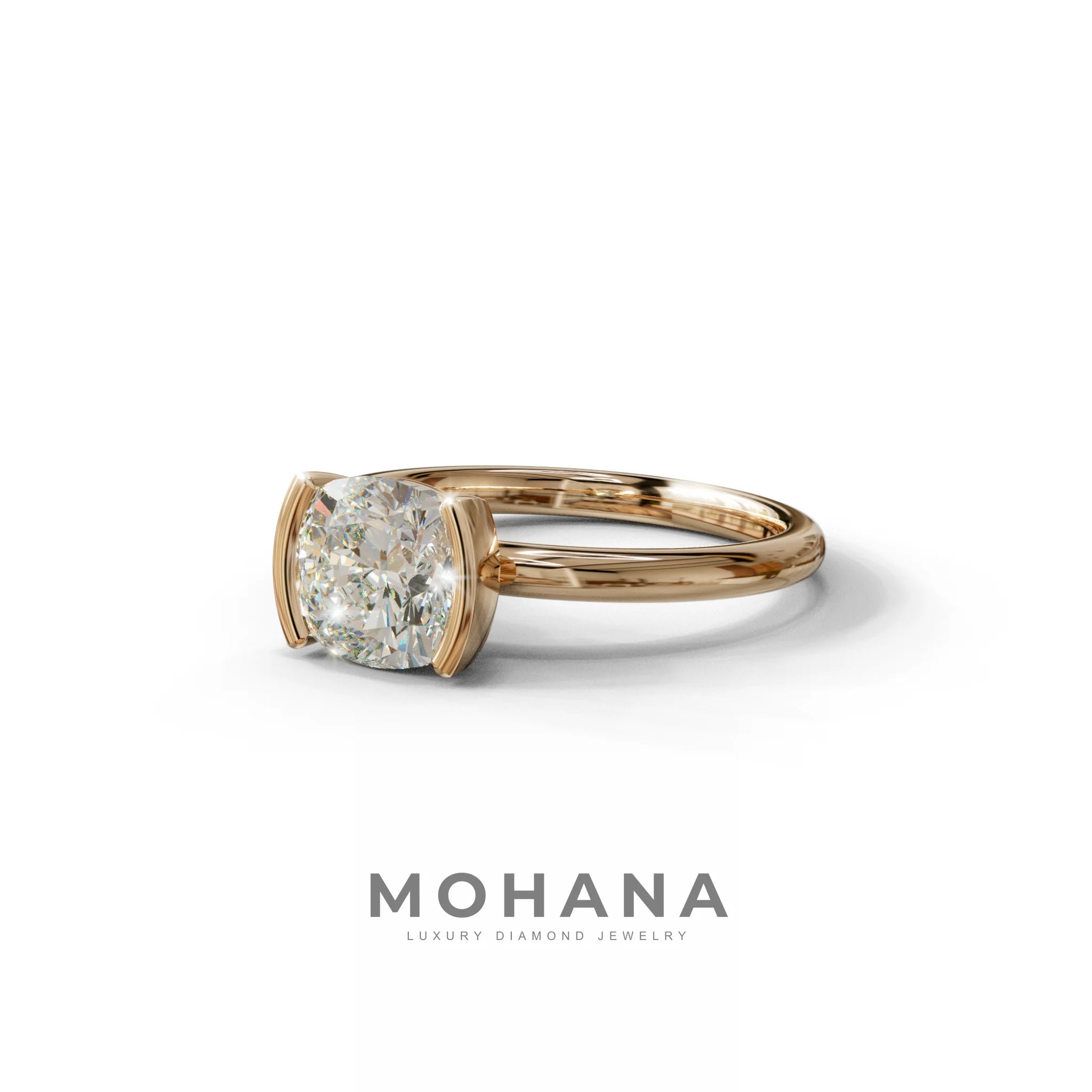 2 Carat E VVS Cushion Diamond Ring - Half Bezel Set Ring - Remi