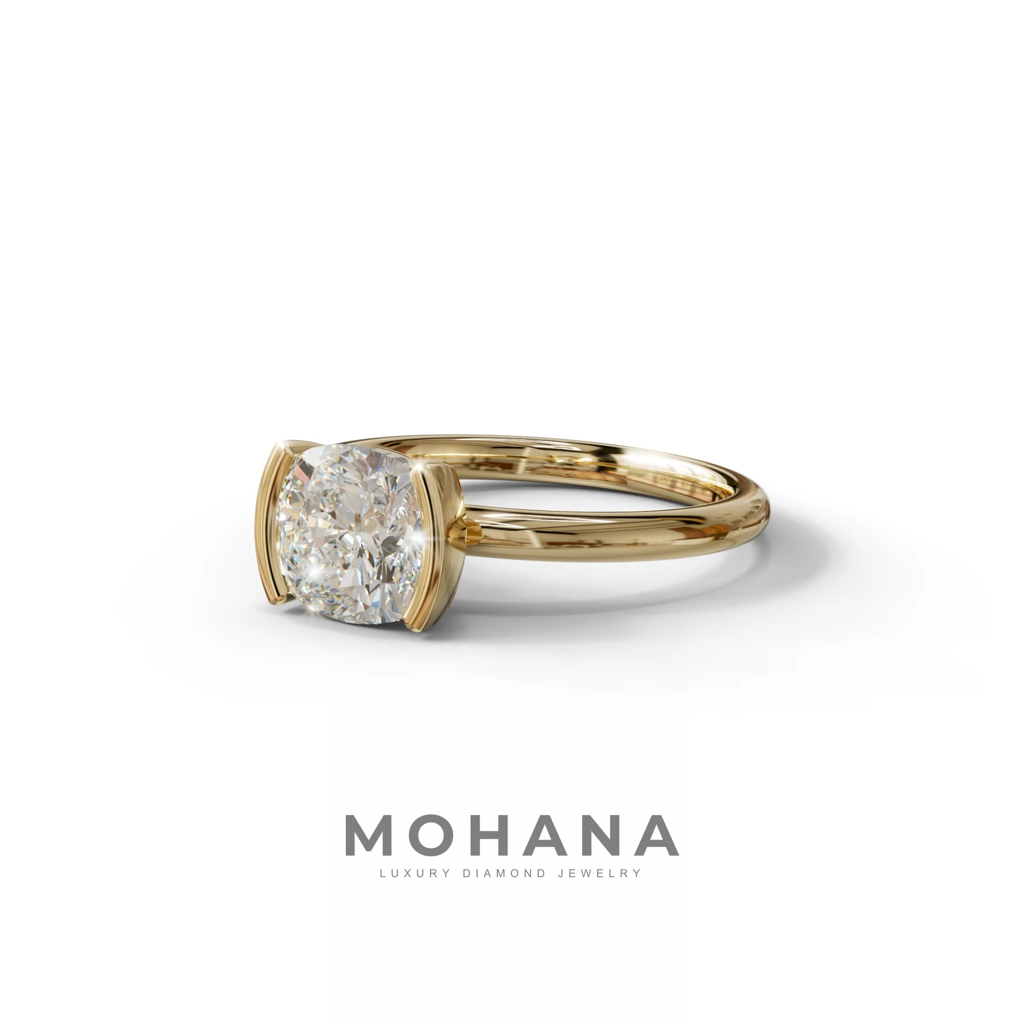 2 Carat E VVS Cushion Diamond Ring - Half Bezel Set Ring - Remi