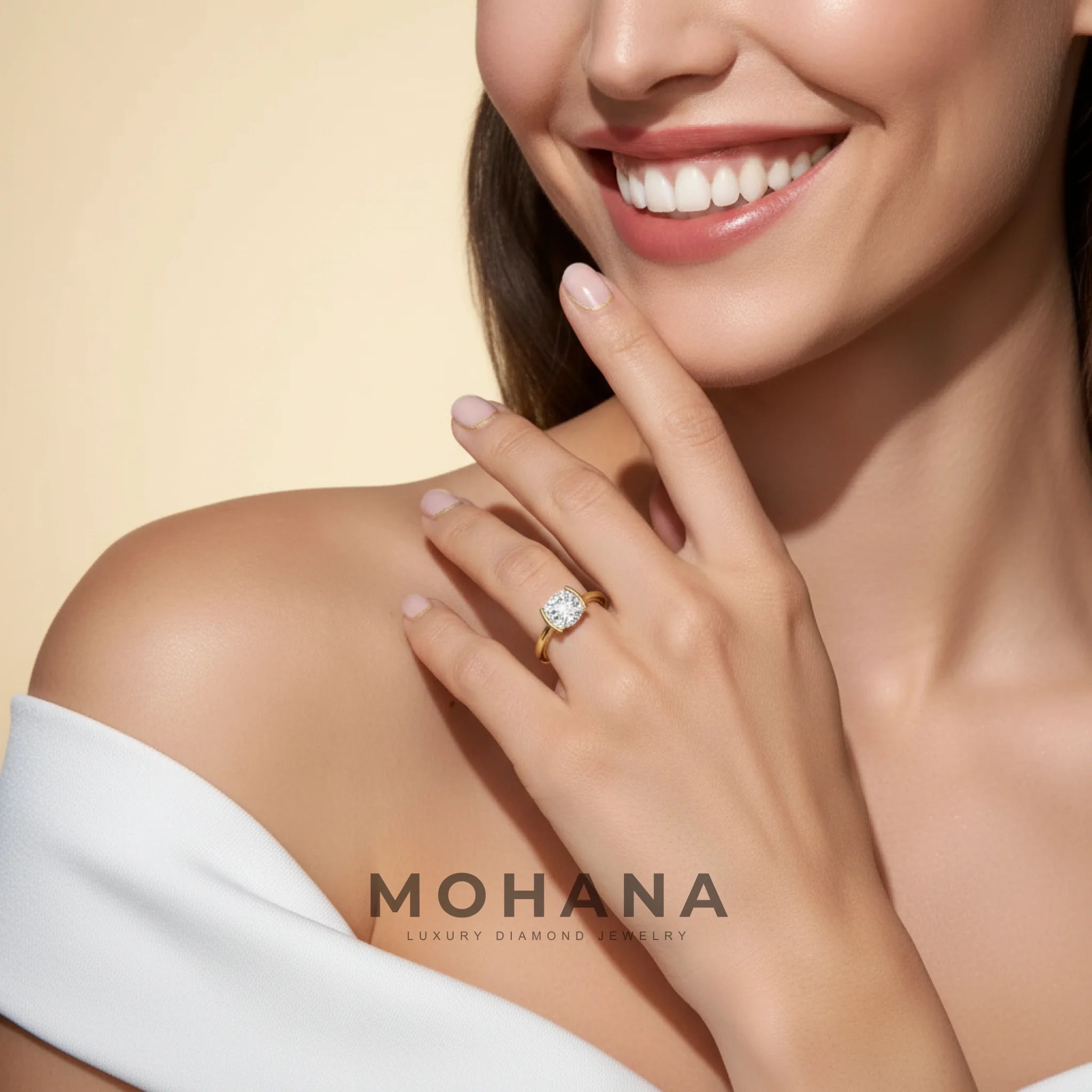 2 Carat E VVS Cushion Cut Lab Grown Diamond Half-Bezel Solitaire Engagement Ring – Ultra Low Profile
