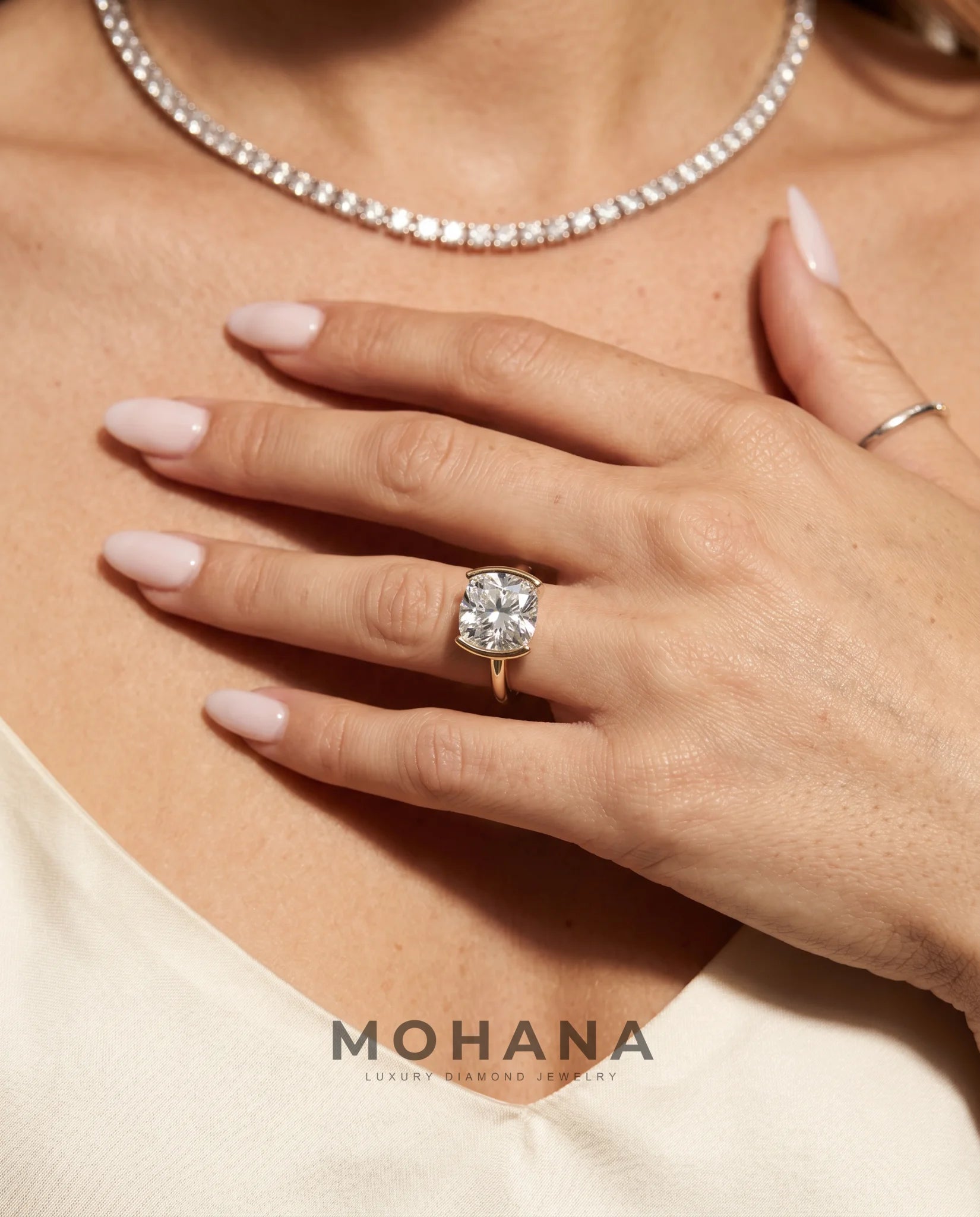 2 Carat Lab Grown Diamond Engagement Ring – Cushion Cut Bezel - Engagement Ring
