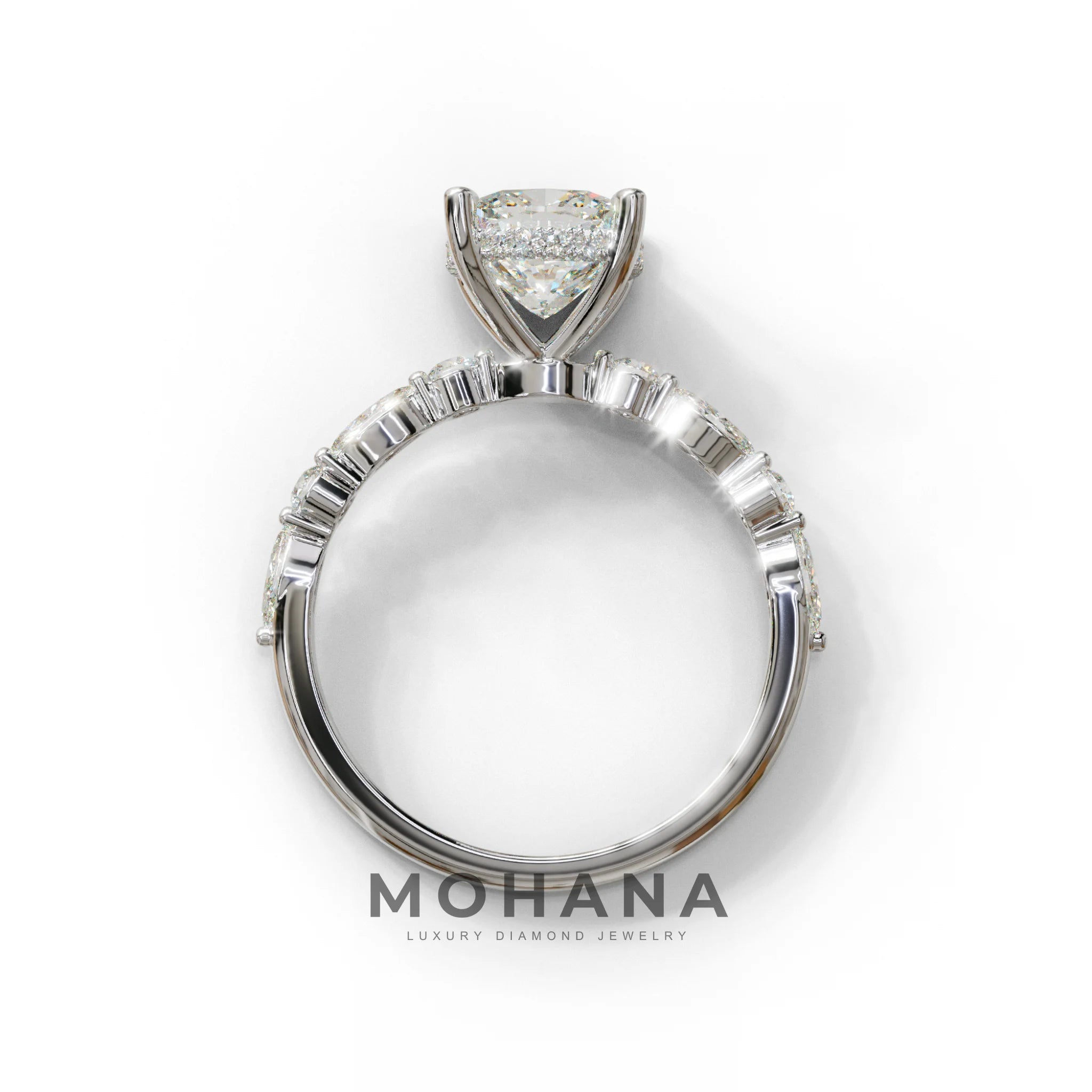 2 Carat E-VVS Cushion Cut Hidden Halo & Pave Lab Diamond Ring - Daisy