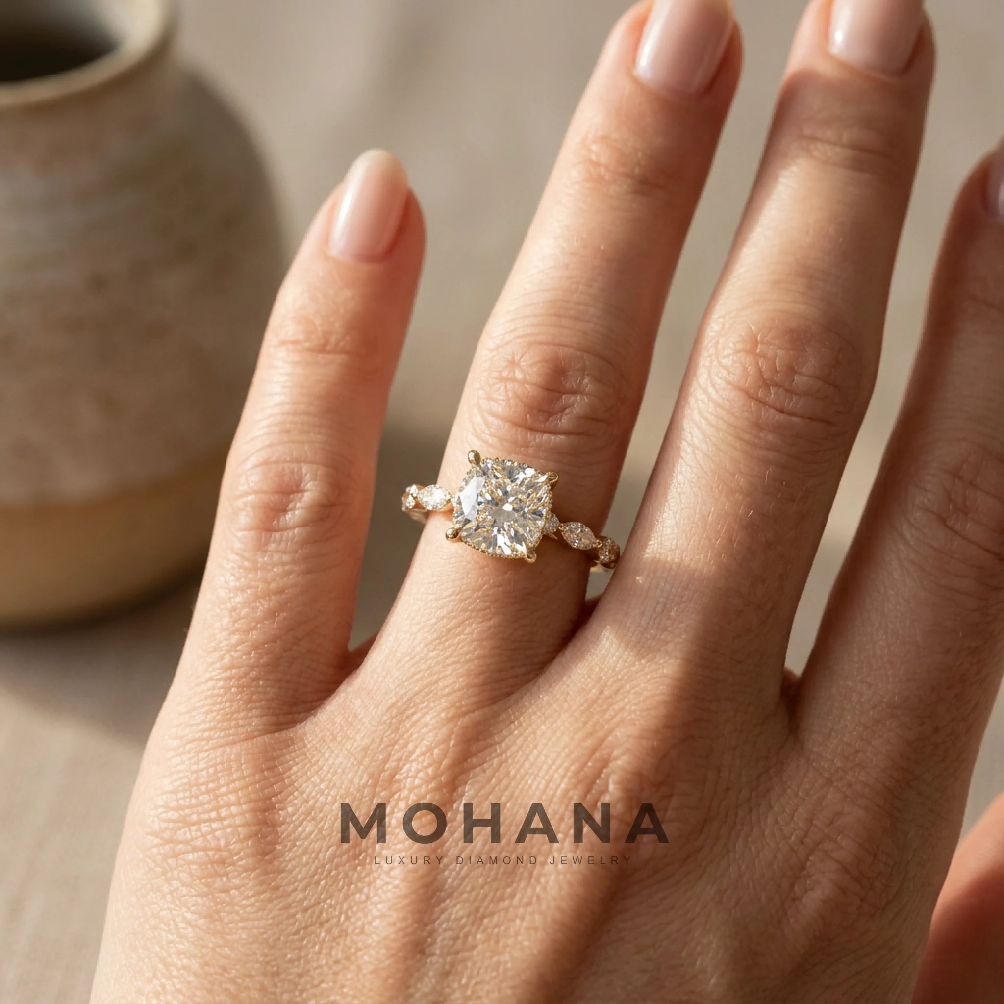 2 Carat E VVS Cushion Cut Hidden Halo Lab Grown Diamond Engagement Ring