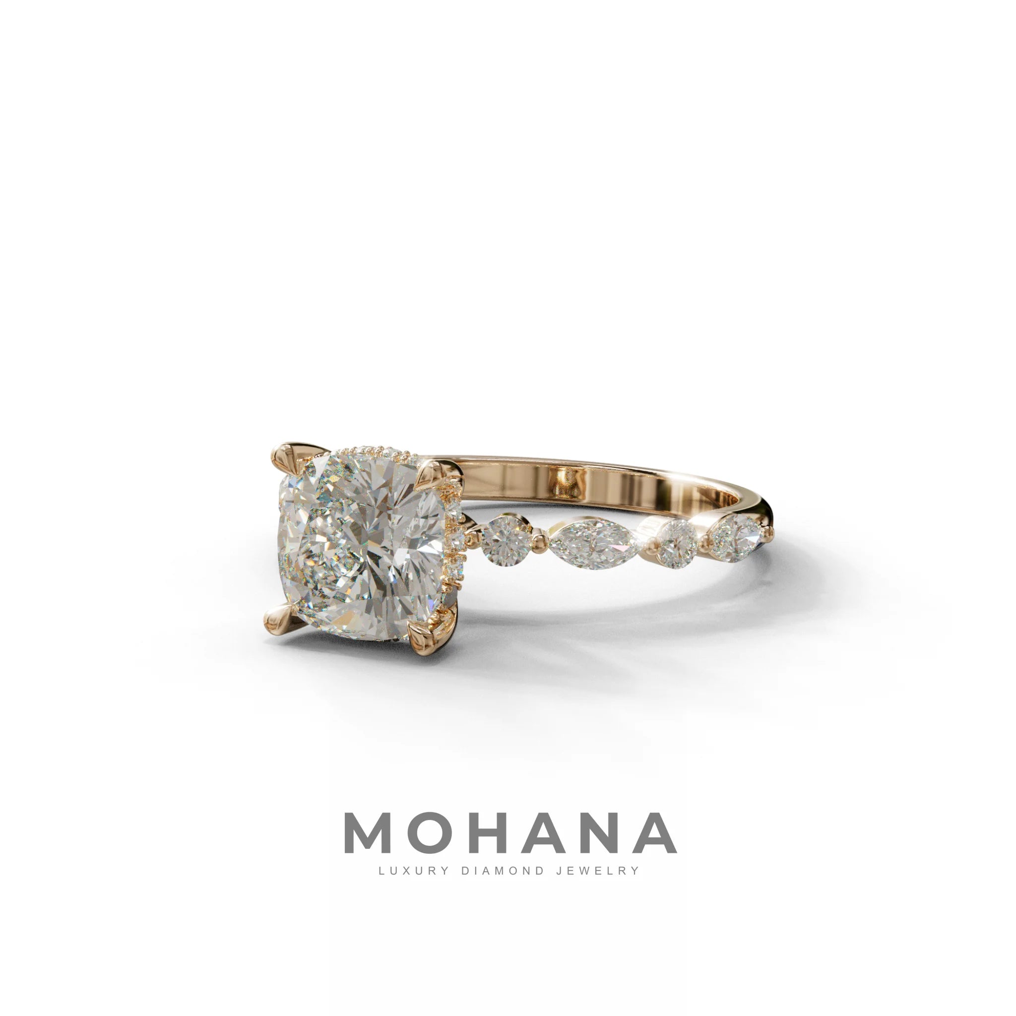 2 Carat E-VVS Cushion Cut Hidden Halo & Pave Lab Diamond Ring - Daisy