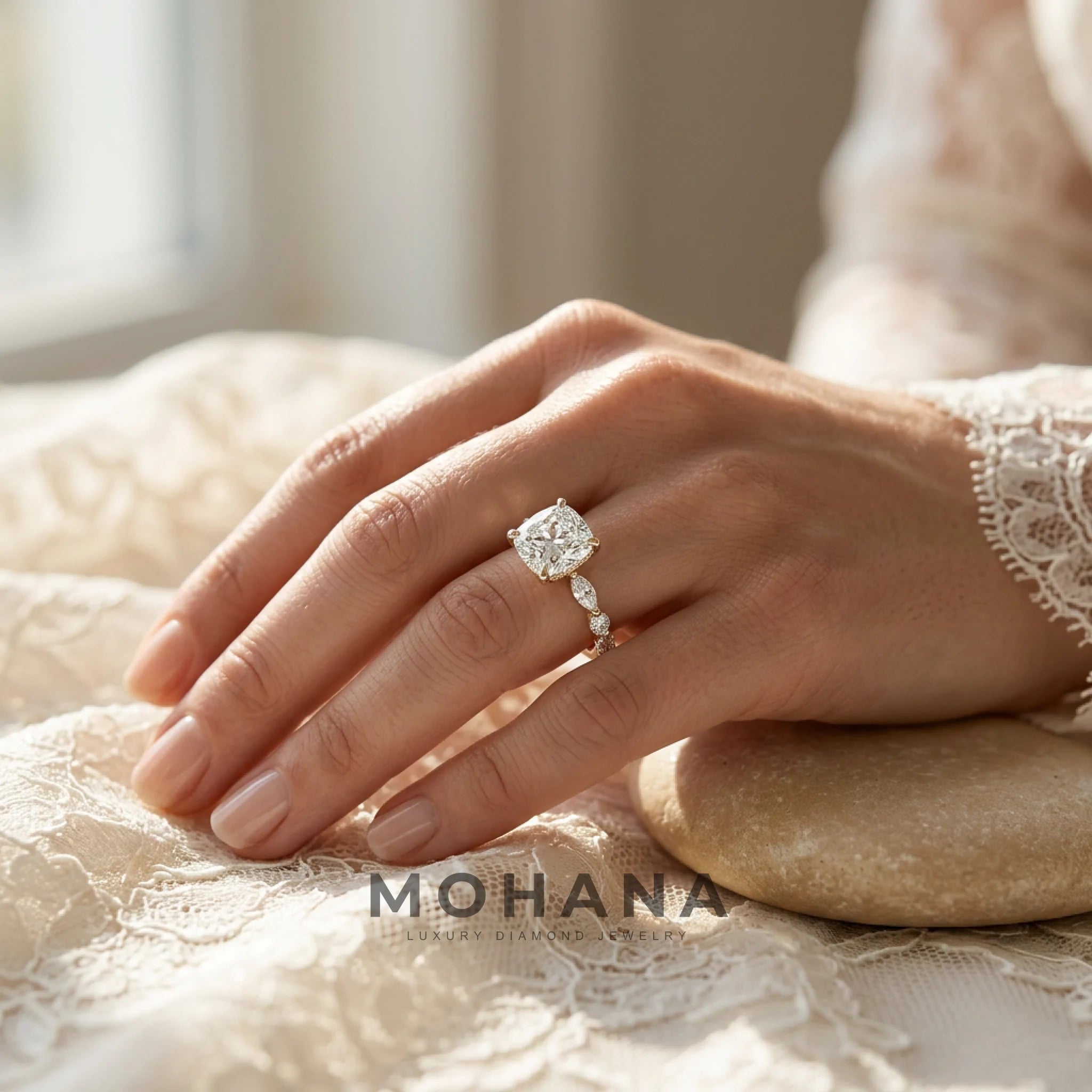 2 Carat E VVS Cushion Cut Hidden Halo Lab Grown Diamond Engagement Ring