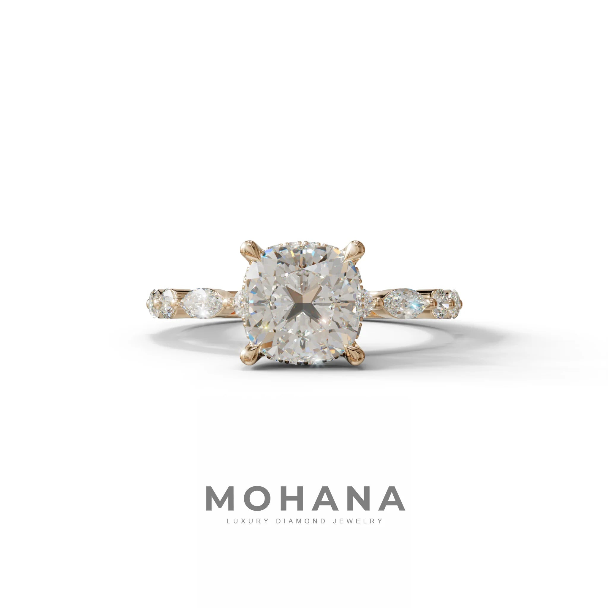 2 Carat E-VVS Cushion Cut Hidden Halo & Pave Lab Diamond Ring - Daisy - 10K Solid Gold / Rose Gold