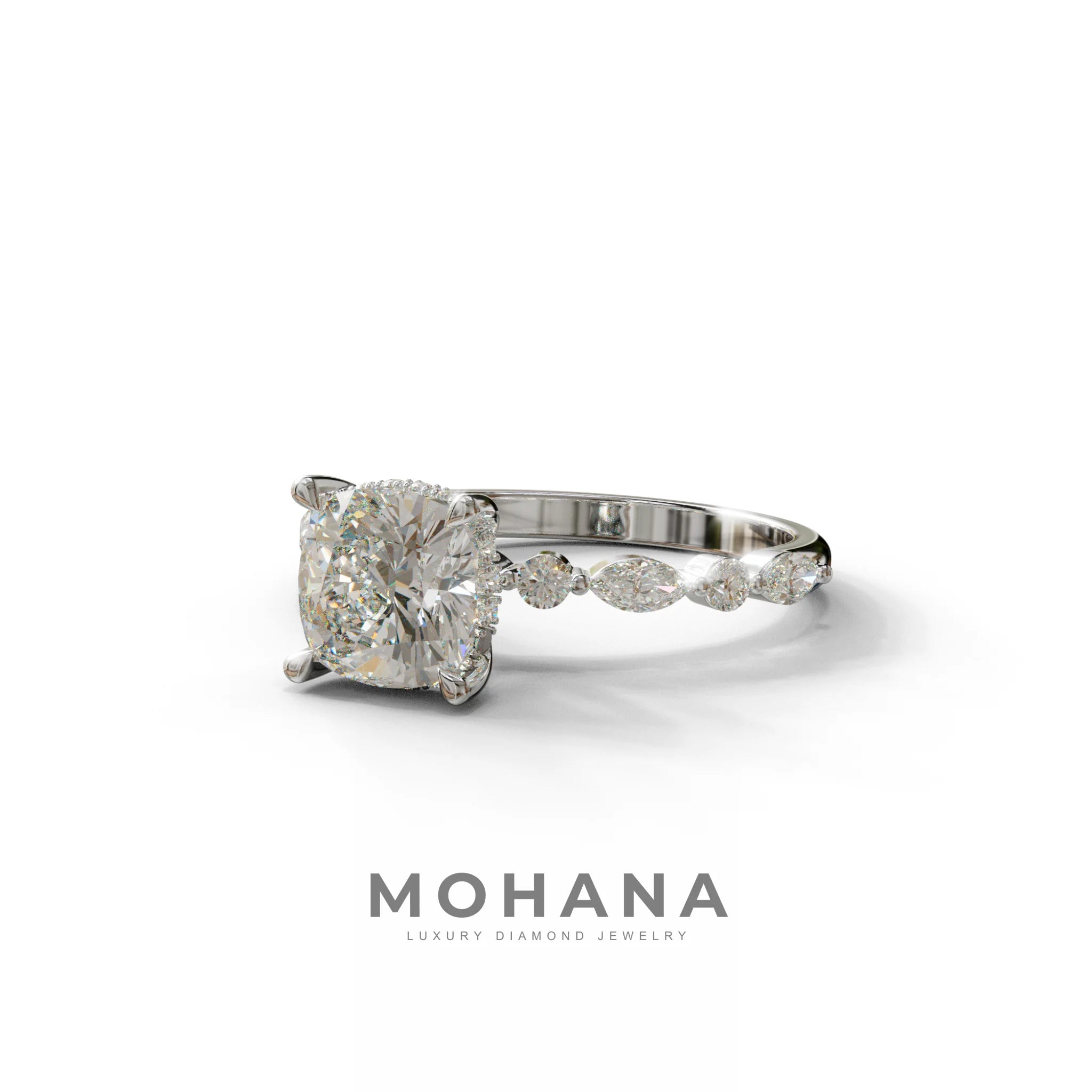 2 Carat E-VVS Cushion Cut Hidden Halo & Pave Lab Diamond Ring - Daisy