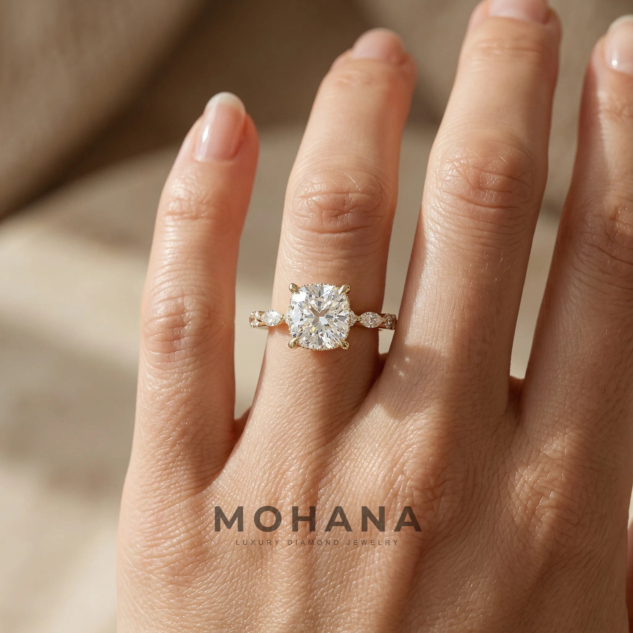 2 Carat E VVS Cushion Cut Hidden Halo Lab Grown Diamond Engagement Ring