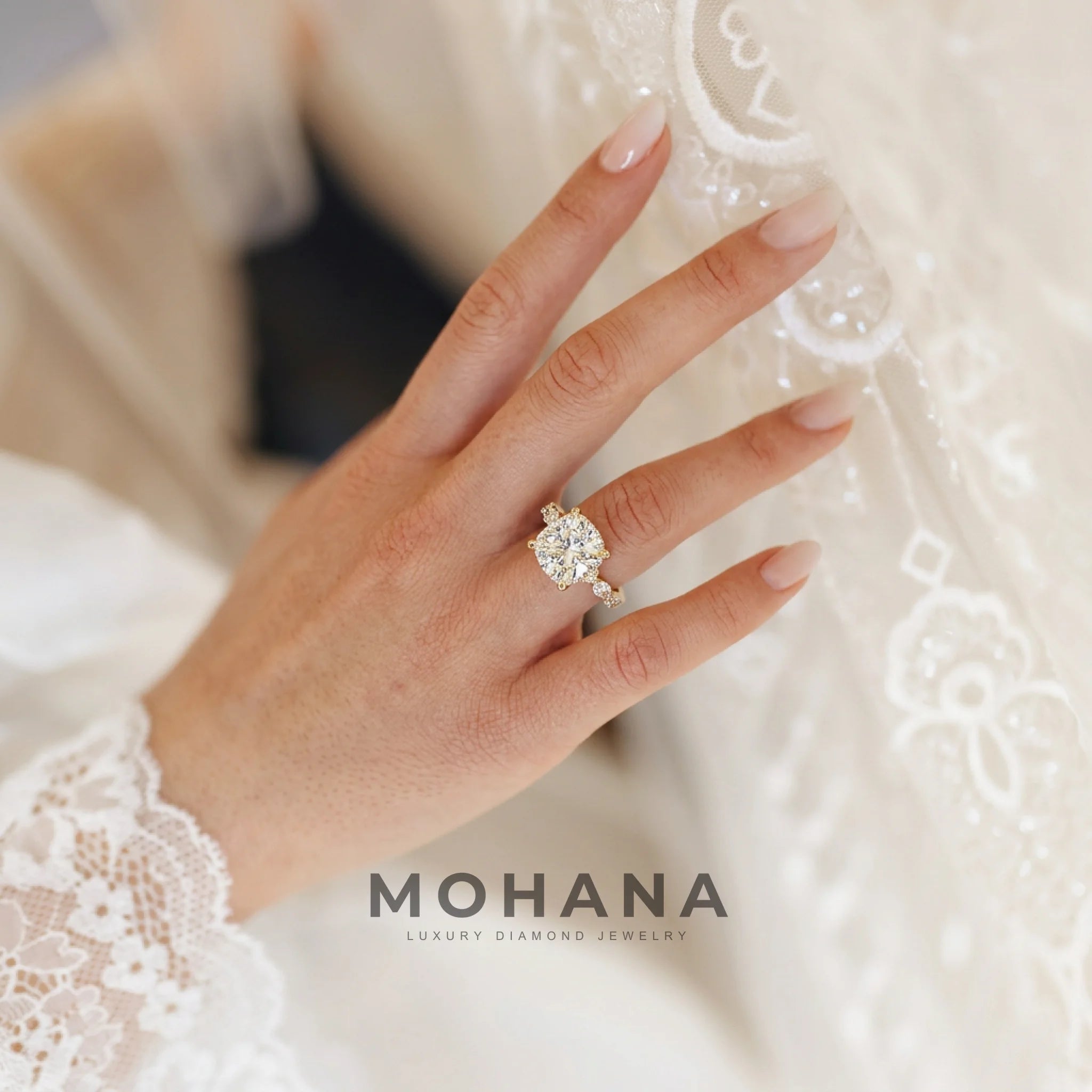 2 Carat E VVS Cushion Cut Hidden Halo Lab Grown Diamond Engagement Ring