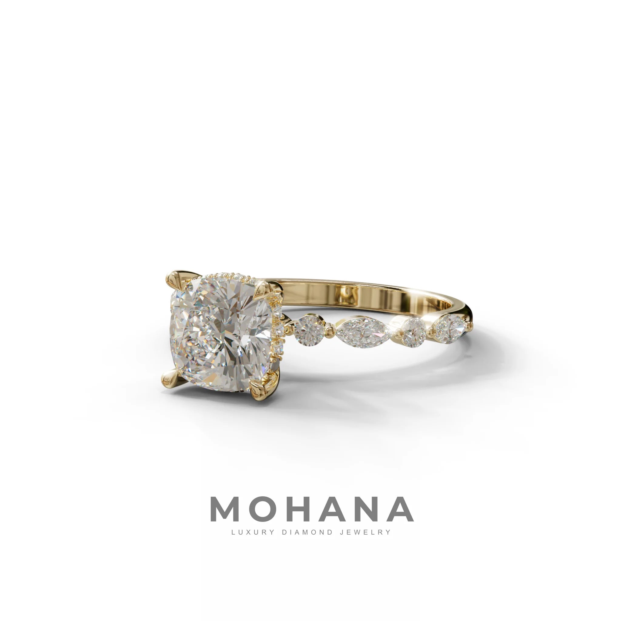 2 Carat E-VVS Cushion Cut Hidden Halo & Pave Lab Diamond Ring - Daisy