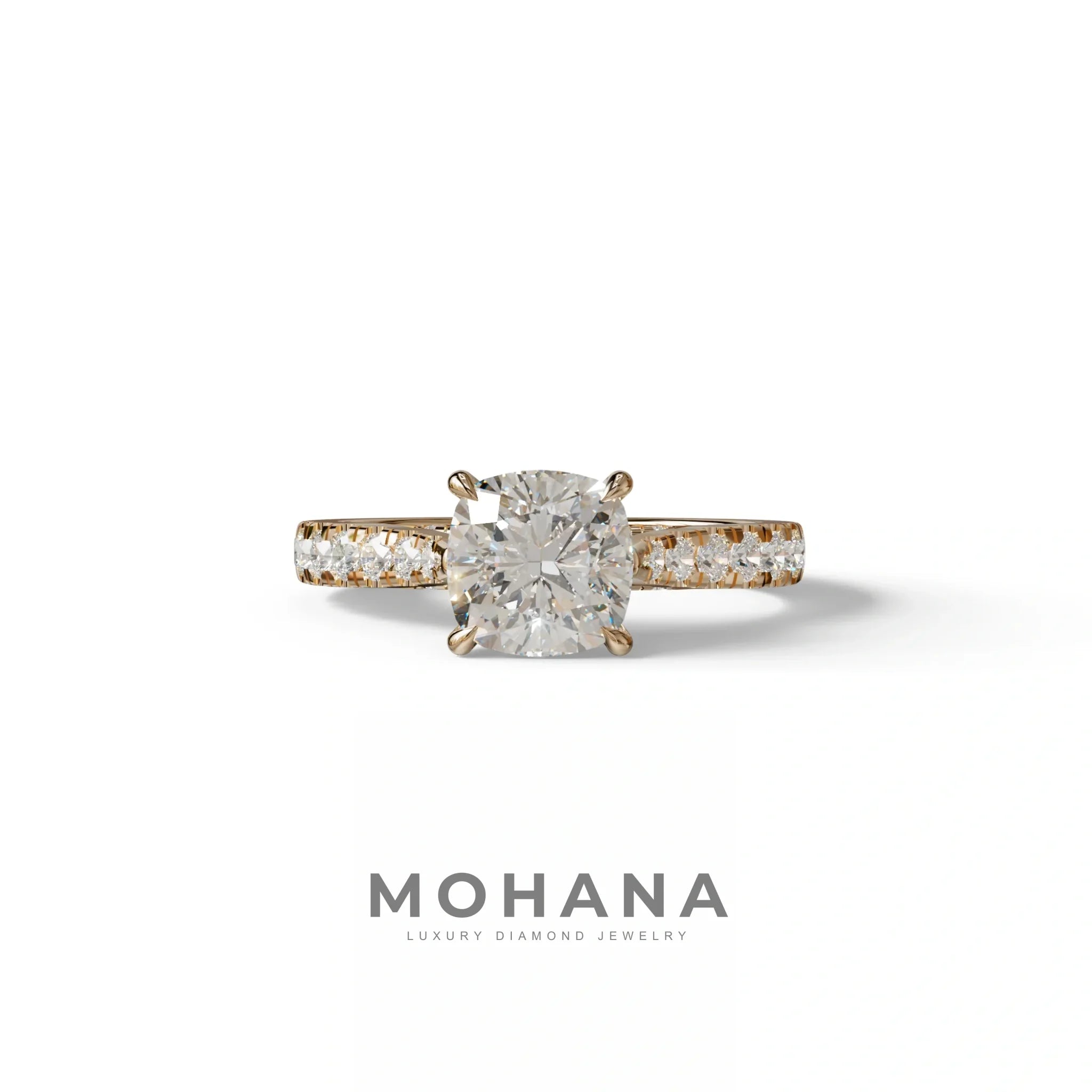 2 Carat E VVS Cushion Cut Lab Diamond Engagement Ring - Leo - 10K Solid Gold / Rose Gold