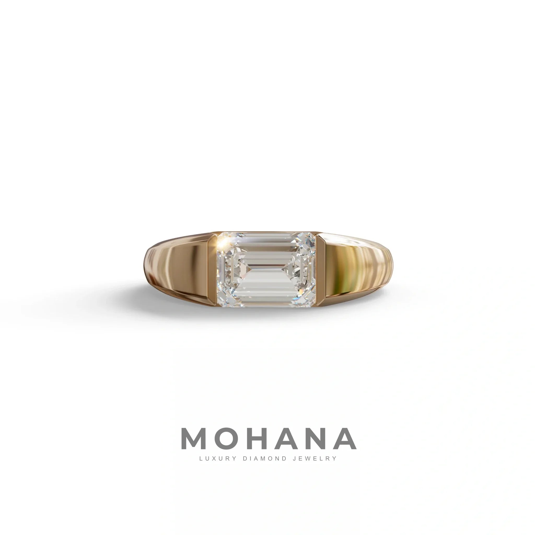 2 Carat E VVS Emerald Cut East West Lab Diamond Ring - Ashleen - 10K Solid Gold / Rose Gold