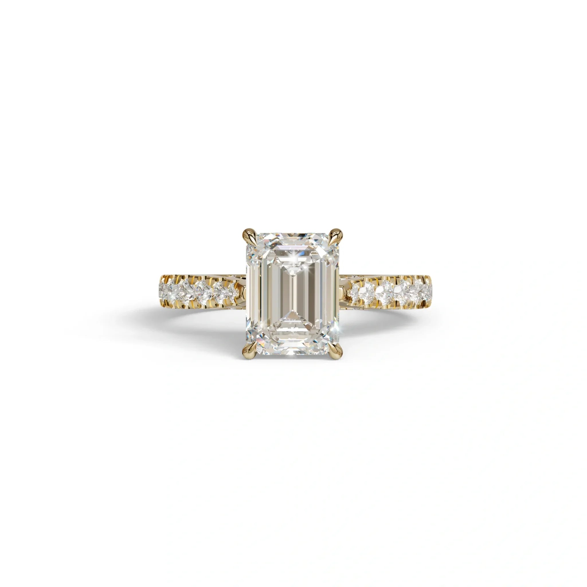 2 Carat E VVS Emerald Cut Hidden Halo & Pave Lab Diamond Ring - Siara - 10K Solid Gold / Yellow Gold