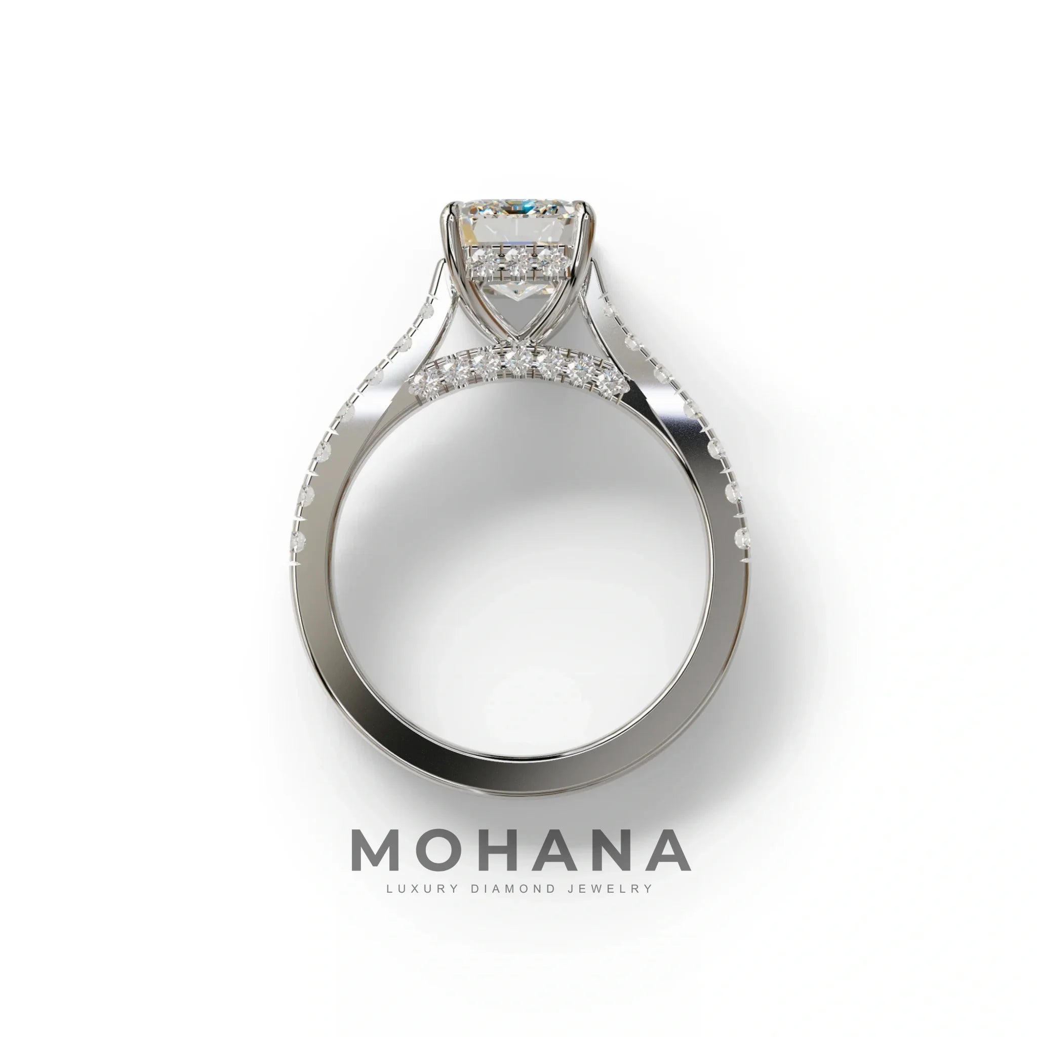 2 Carat E VVS Emerald Cut Hidden Halo & Pave Lab Diamond Ring - Siara