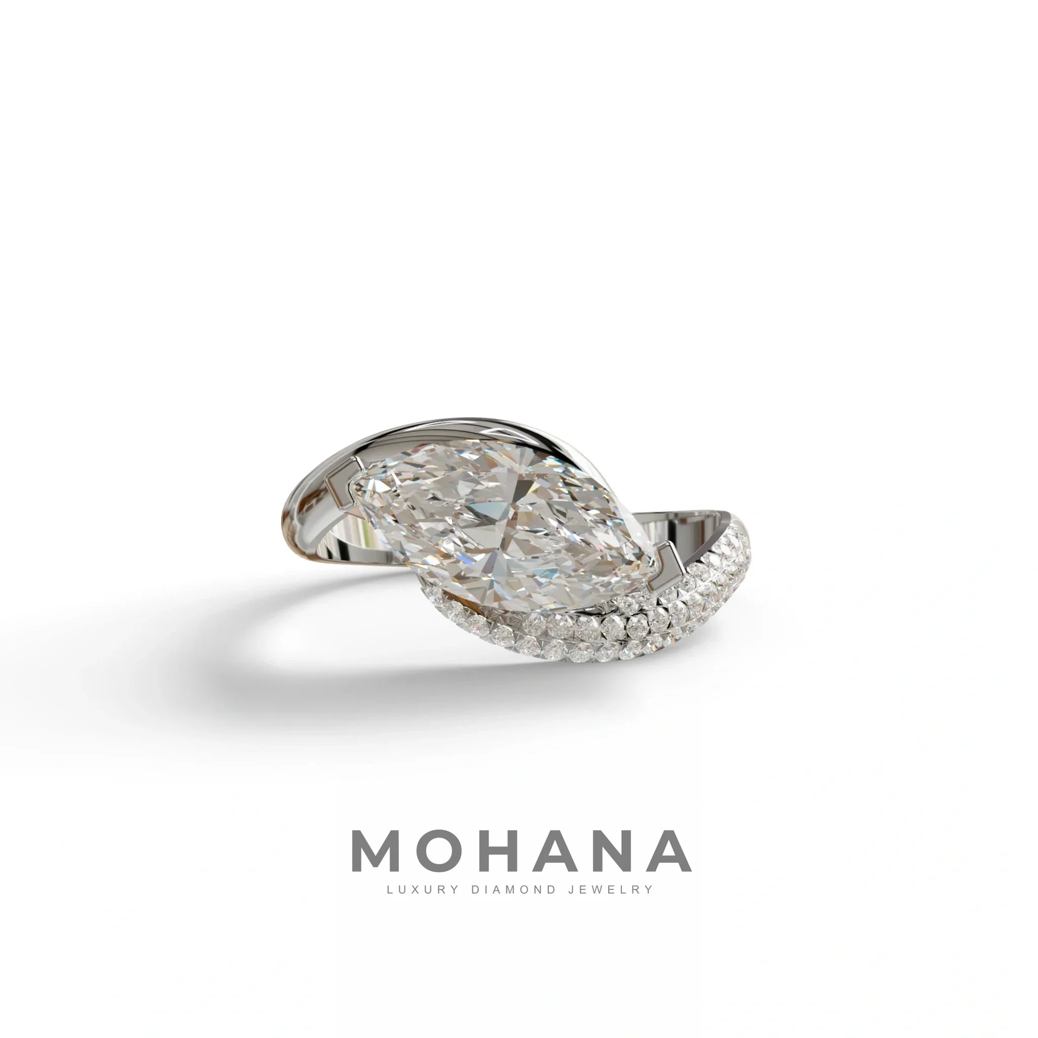2 Carat E VVS Marquise Cut Lab Diamond Curve Engagement Ring - Maya - 10K Solid Gold / White Gold