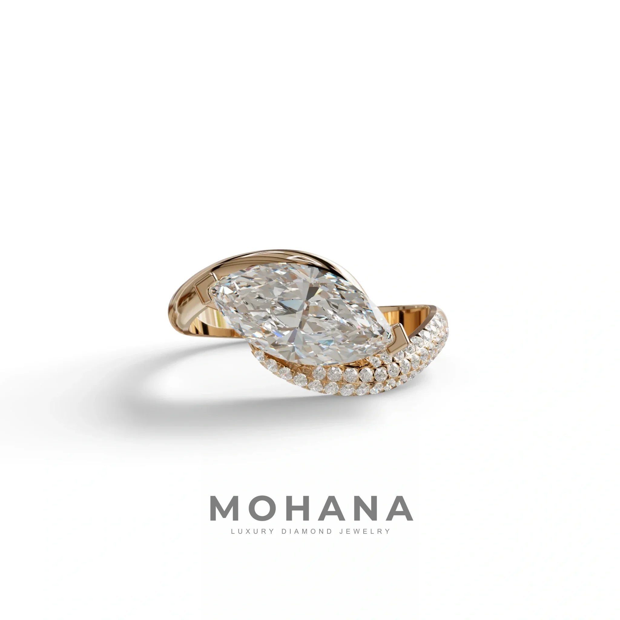 2 Carat E VVS Marquise Cut Lab Diamond Curve Engagement Ring - Maya - 10K Solid Gold / Rose Gold