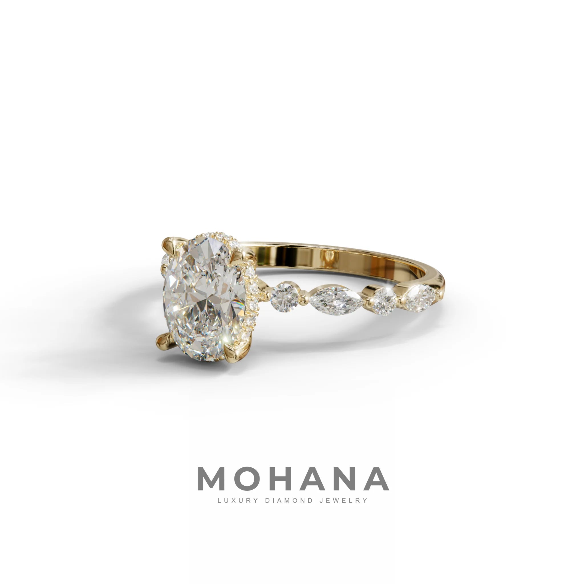 2 Carat E-VVS Oval Cut Hidden Halo & Pave Lab Diamond Ring - Laina