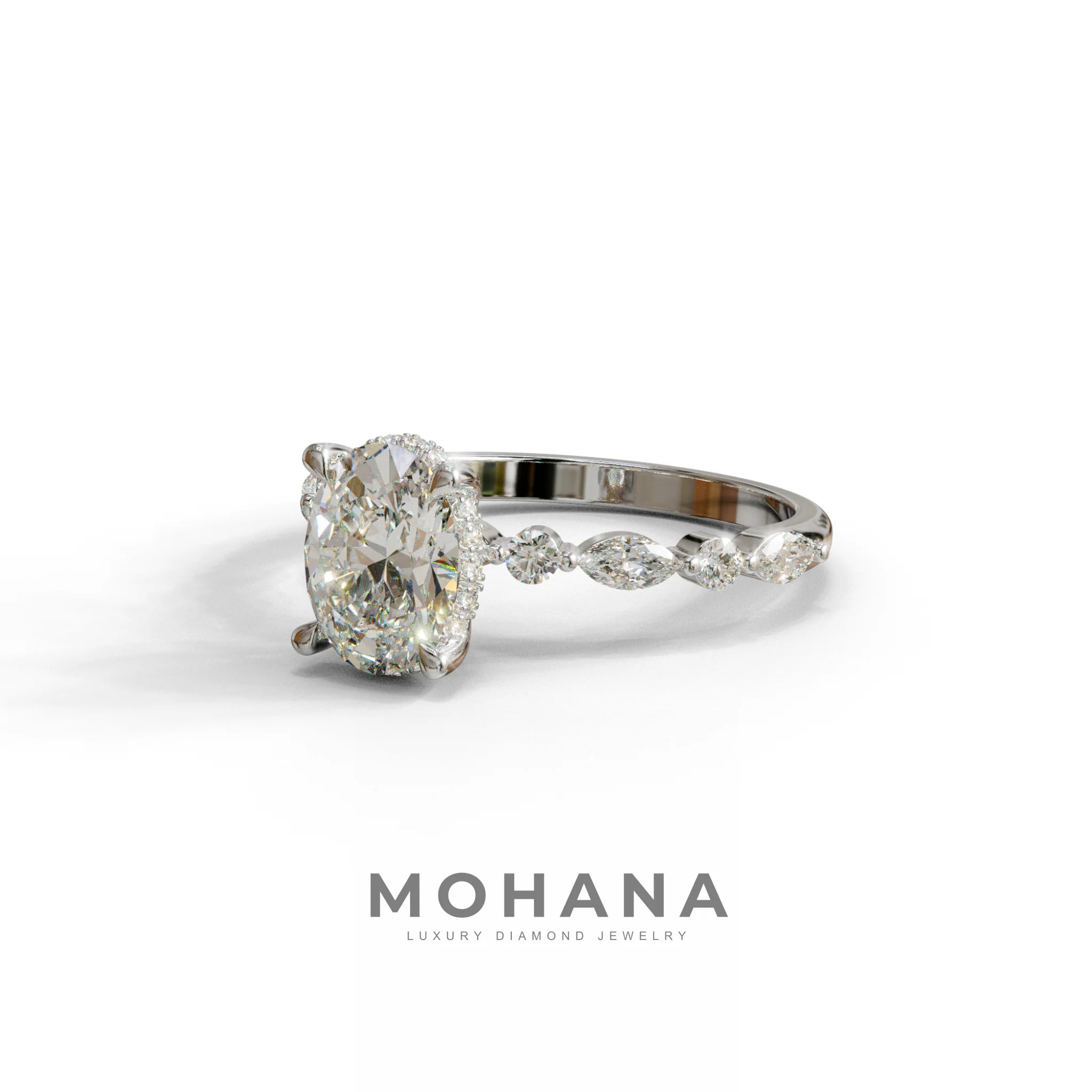2 Carat E-VVS Oval Cut Hidden Halo & Pave Lab Diamond Ring - Laina