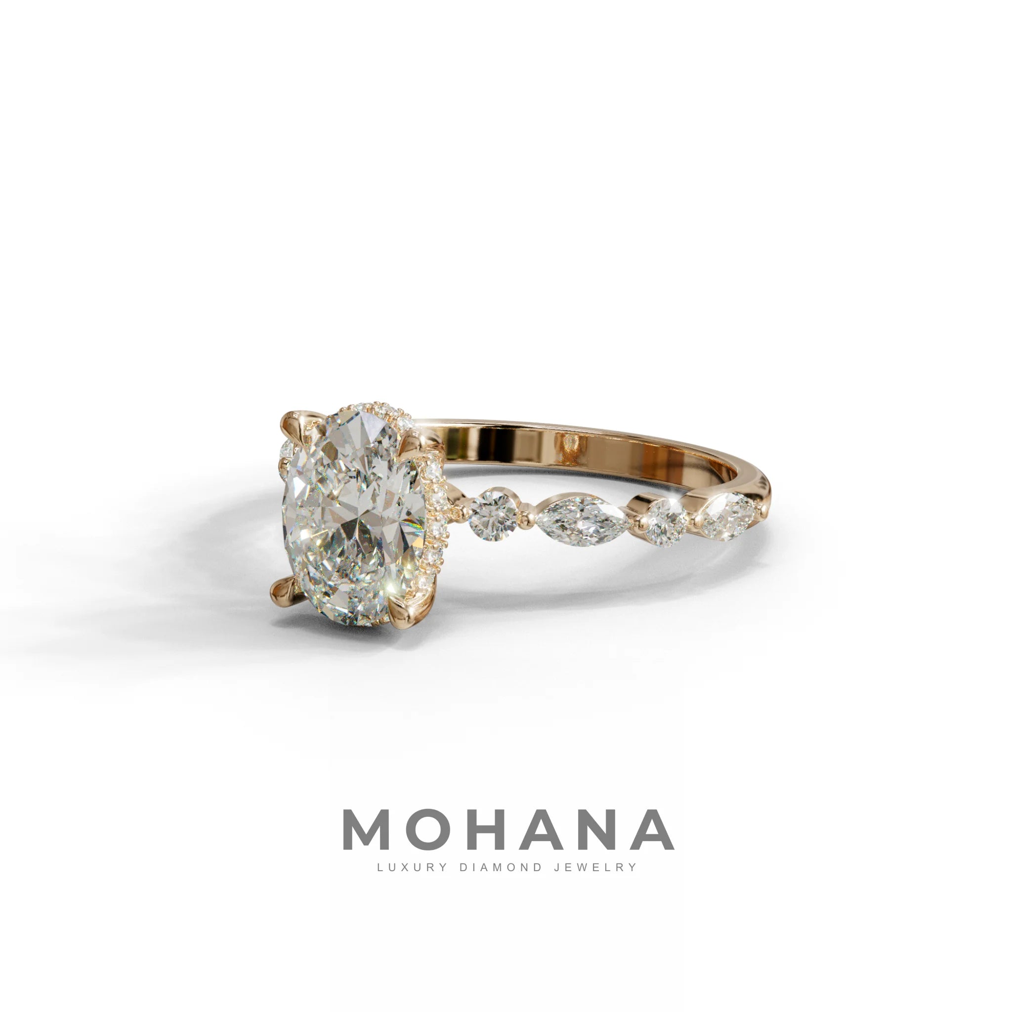 2 Carat E-VVS Oval Cut Hidden Halo & Pave Lab Diamond Ring - Laina