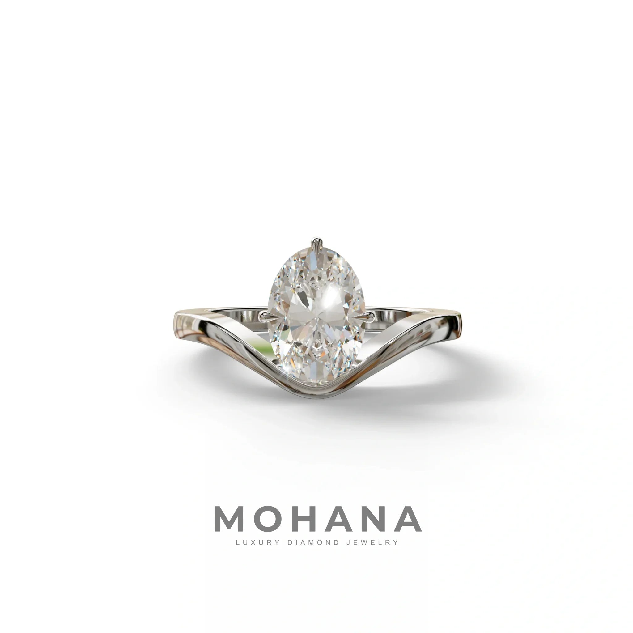 2 Carat Oval Cut Solitaire Lab Grown Diamond Engagement Ring | Nested Diamond Ring - Aura - 10K Solid Gold / White Gold